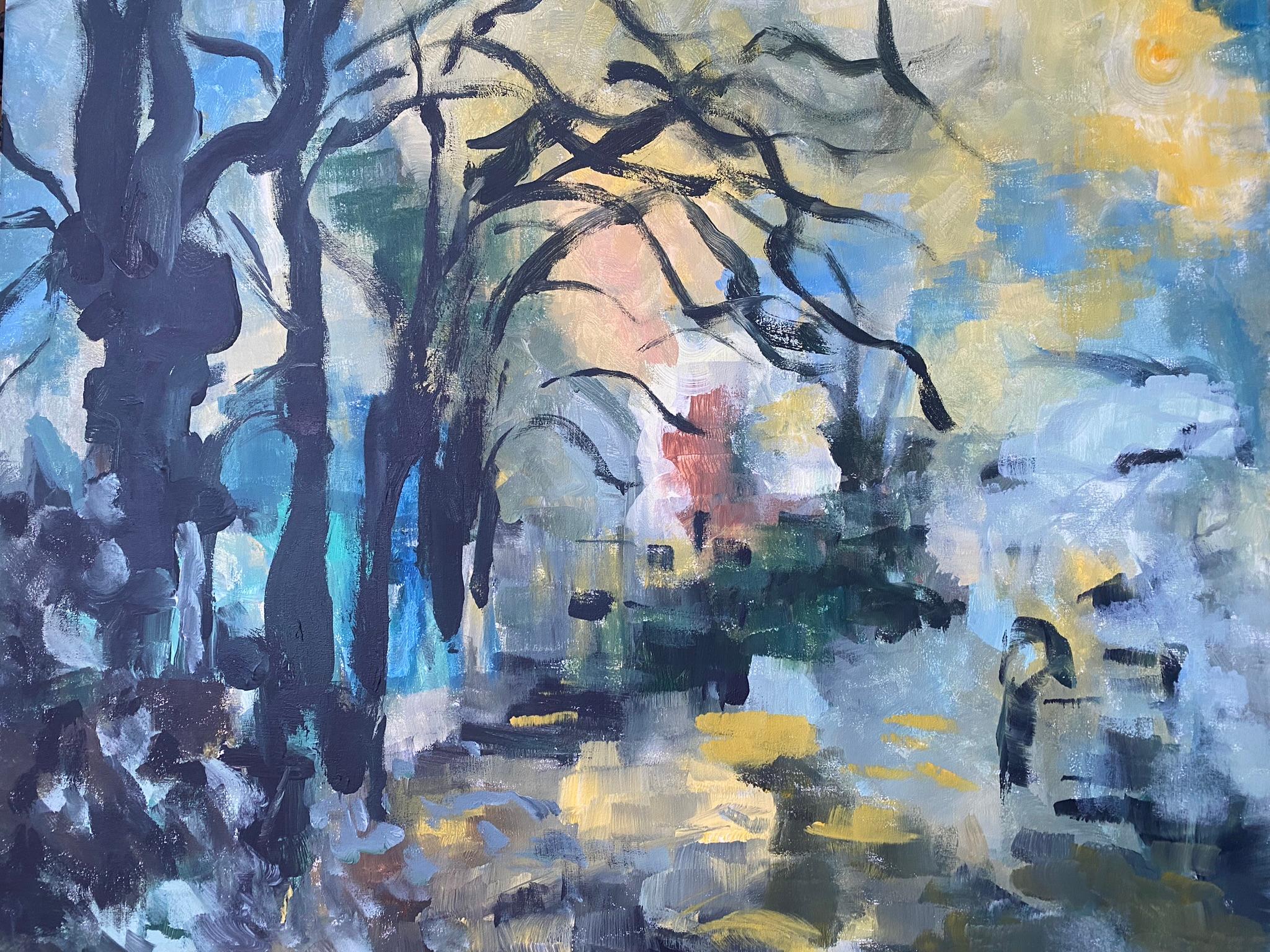 Serie original de otoño-plein air-Artista británico premiado-Oleo grande-Impresionista en venta 16