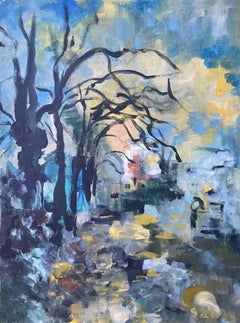 Serie originale Autunno-plein air-Artista britannico premiato-Olio di grandi dimensioni-Impressionista