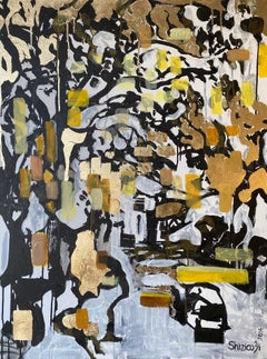 Original-Autumn Snow-British Awarded Artist- Large Oil-ink +Gold Leaf on canvas