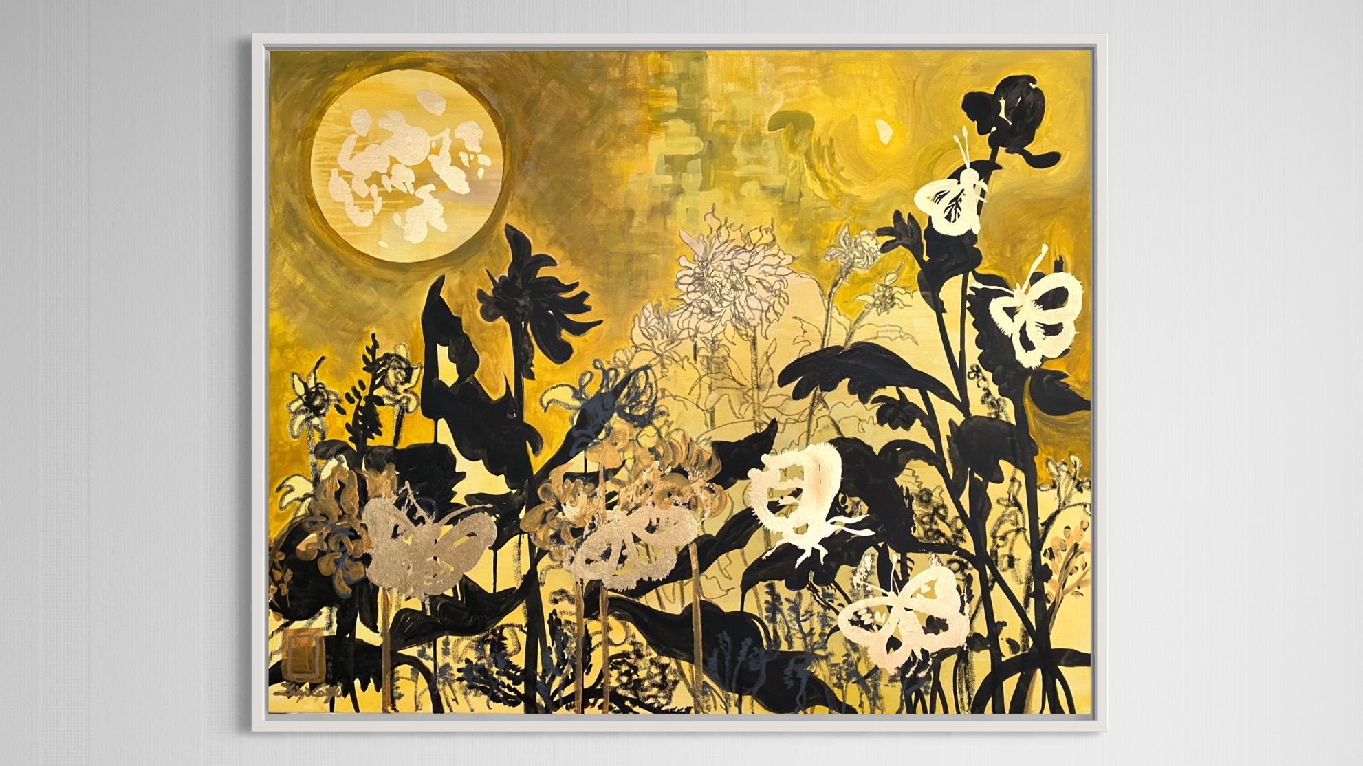 Original-Blue Moon Field-Abstract-Expression-Gold Leaf-UK Awarded Artist-large 6