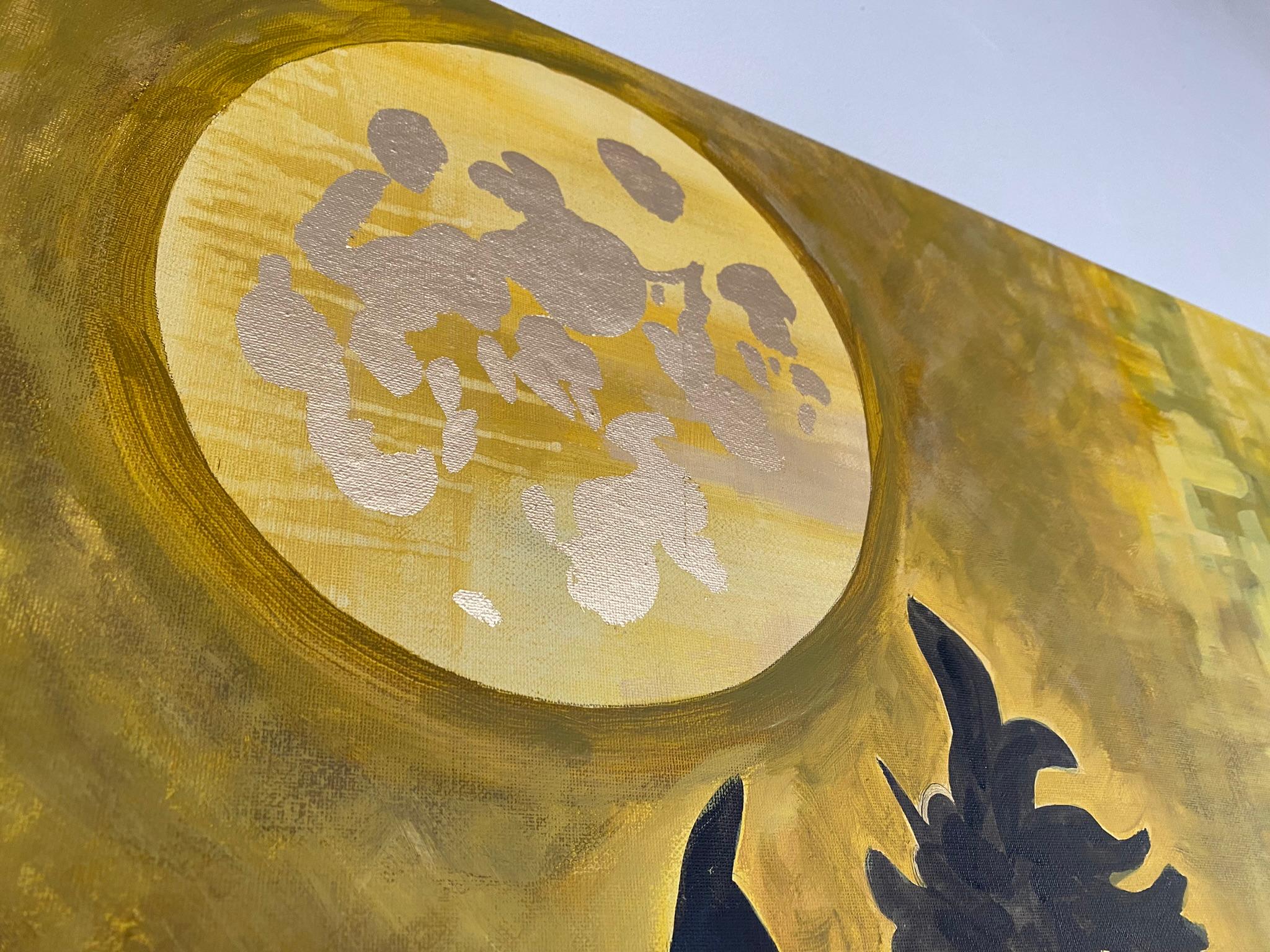 Original-Blue Moon Field-Abstract-Expression-Gold Leaf-UK Awarded Artist-large 7