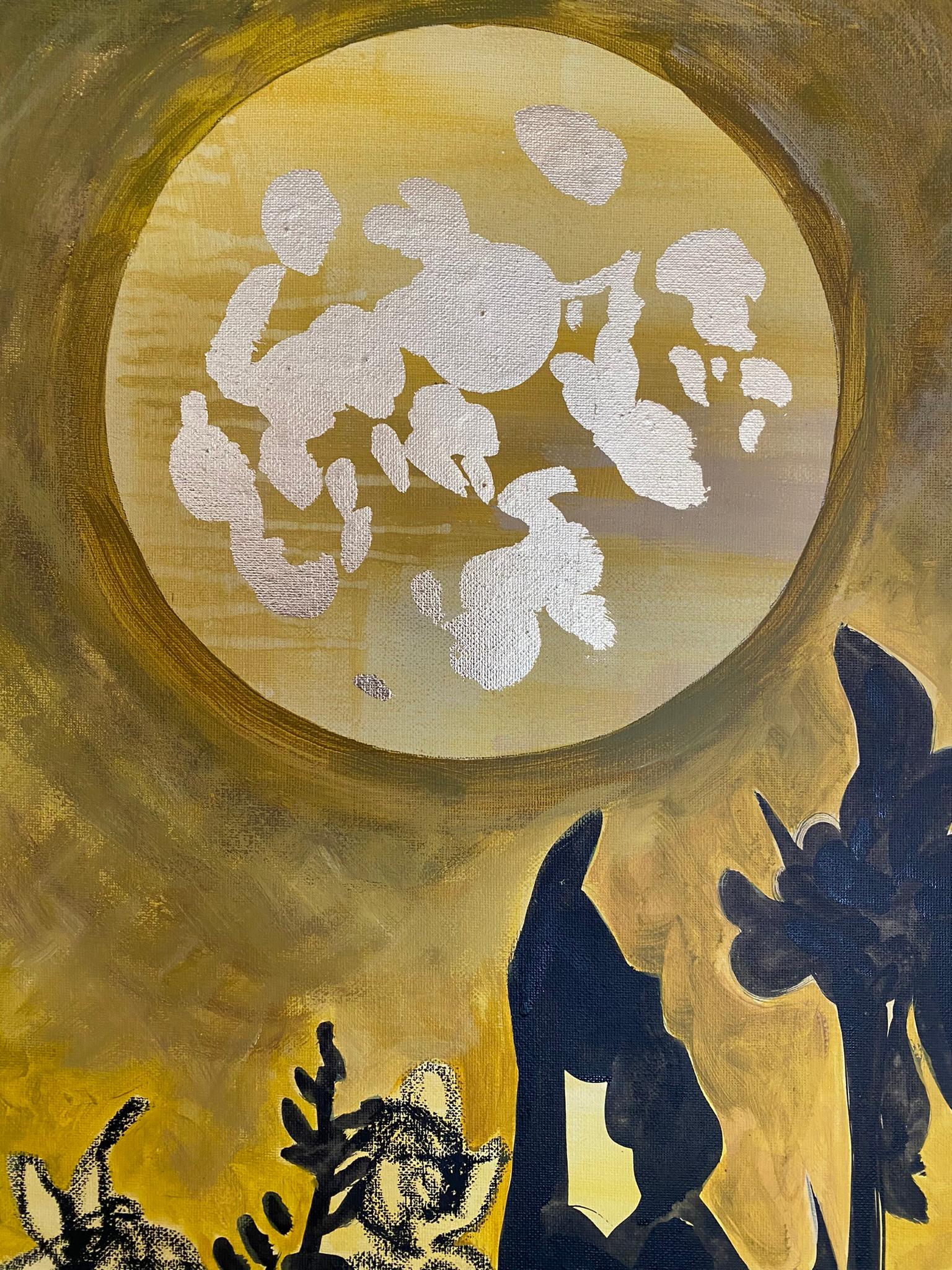 Originale-Campo di luna blu-Abstract-Expression-Foglia d'oro-Artista premiato nel Regno Unito-grande in vendita 11