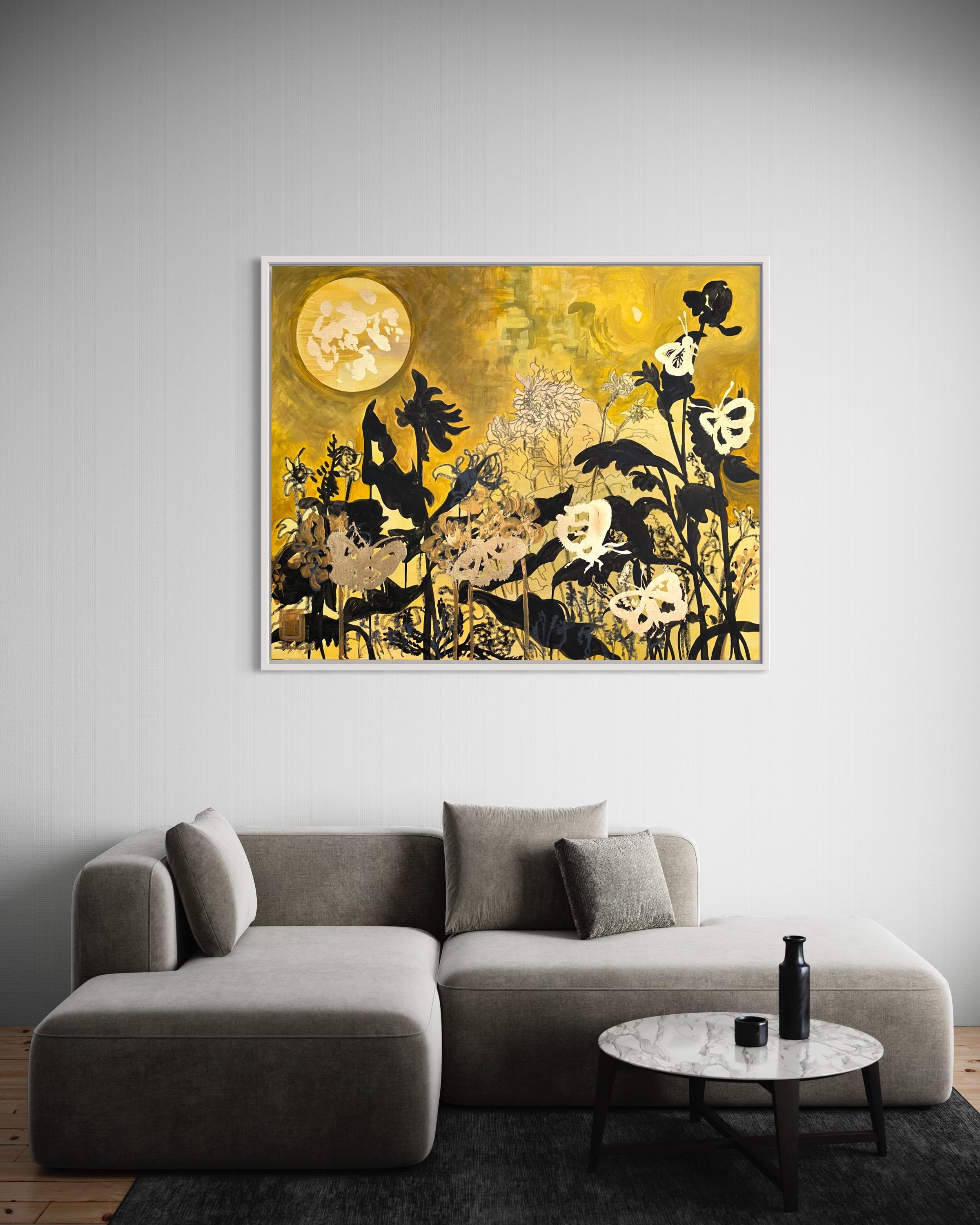 Original-Blue Moon Field-Abstract-Expression-Gold Leaf-UK Awarded Artist-large - Painting by Shizico Yi
