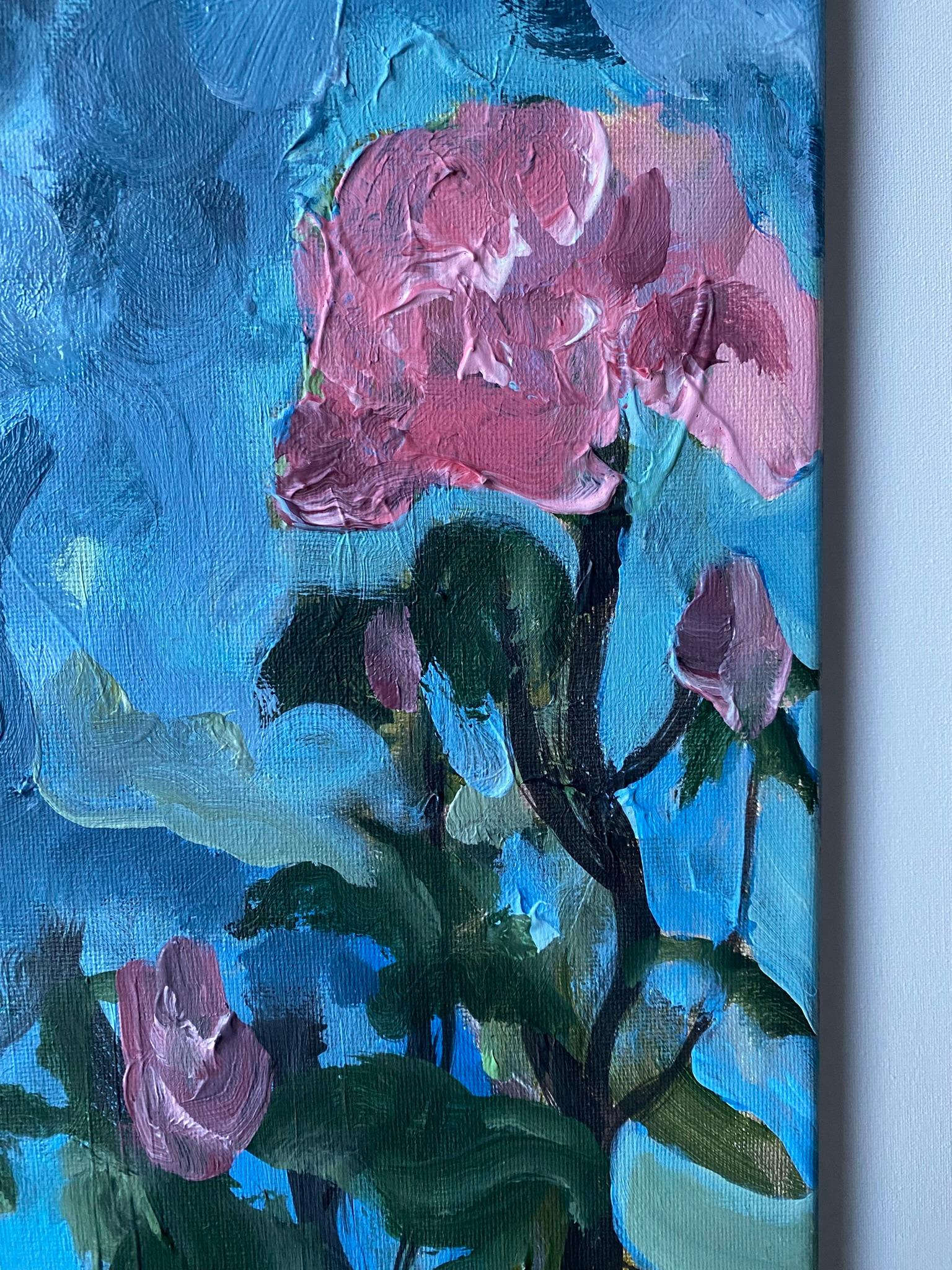 Original-Breakfast with Cat-British Awarded Artist-British School-English Roses - Painting by Shizico Yi