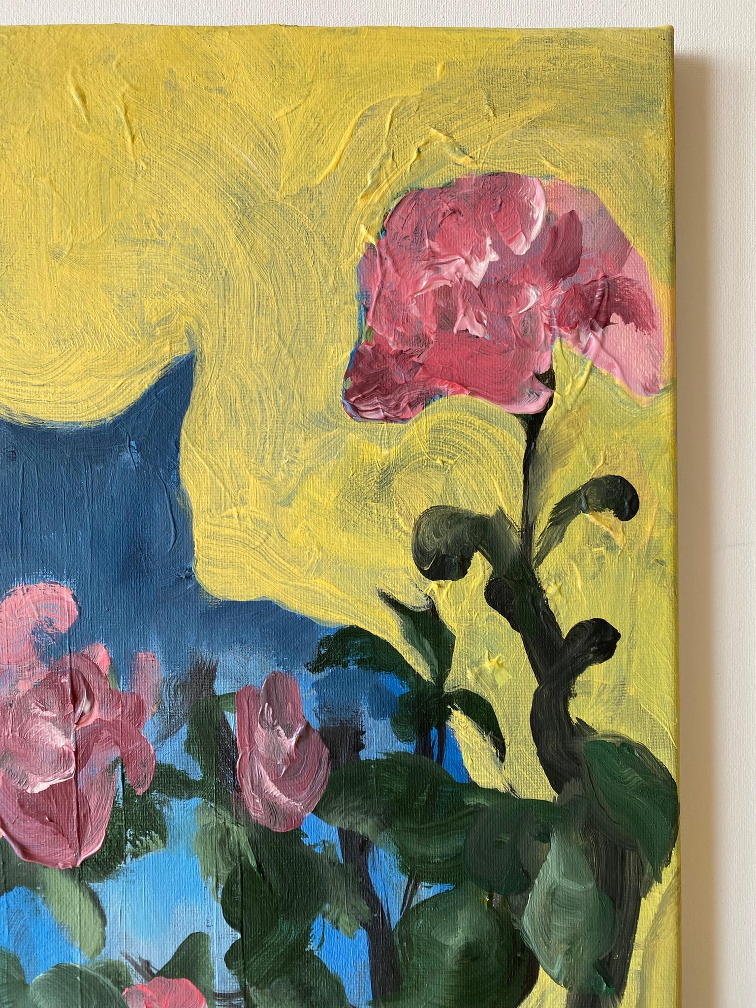 Originale-Colazione con gatto-Olio su tela-Artista britannico premiato-Rose inglesi - Painting di Shizico Yi