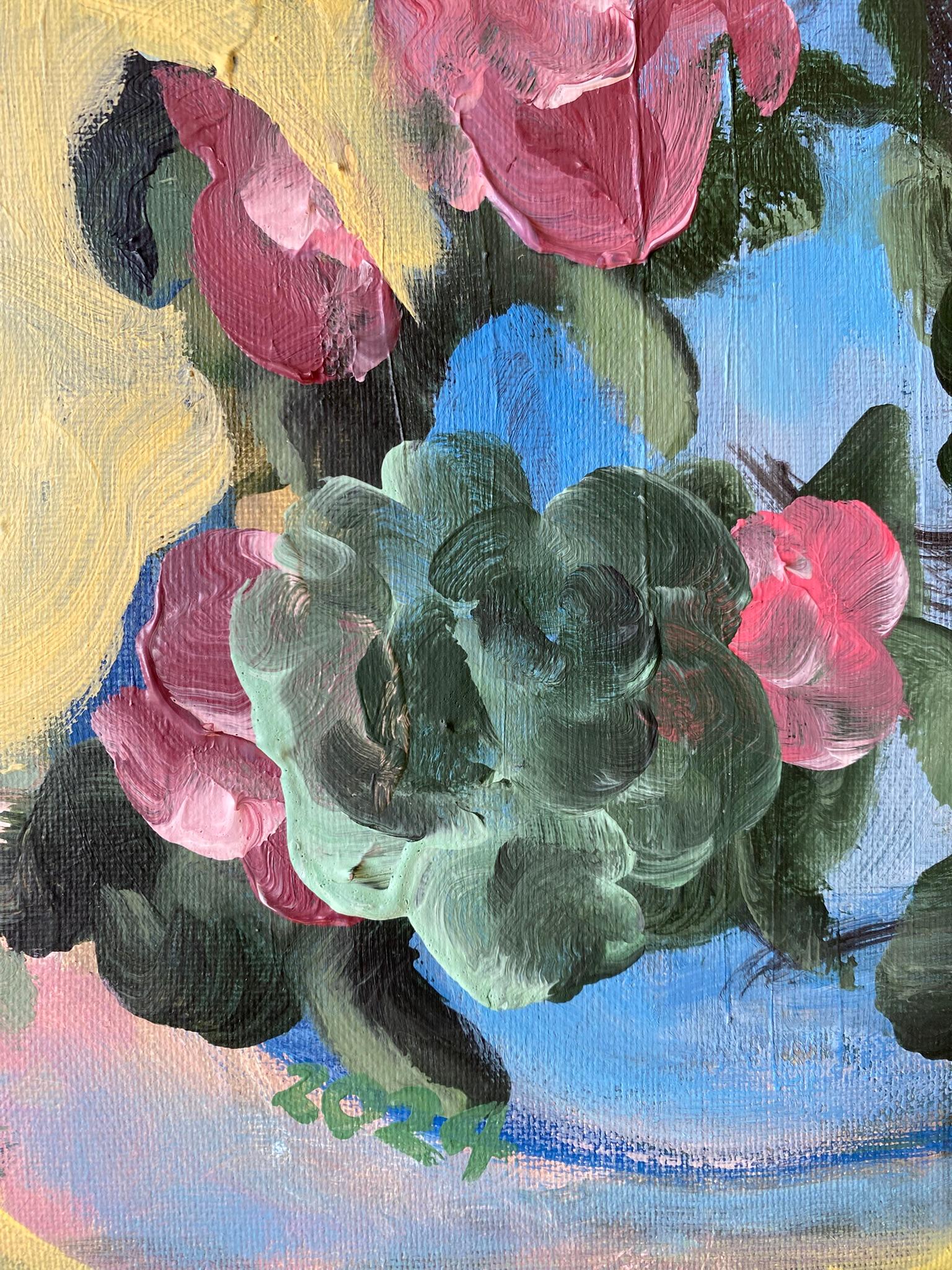 Originale-Colazione con gatto-Olio su tela-Artista britannico premiato-Rose inglesi in vendita 1
