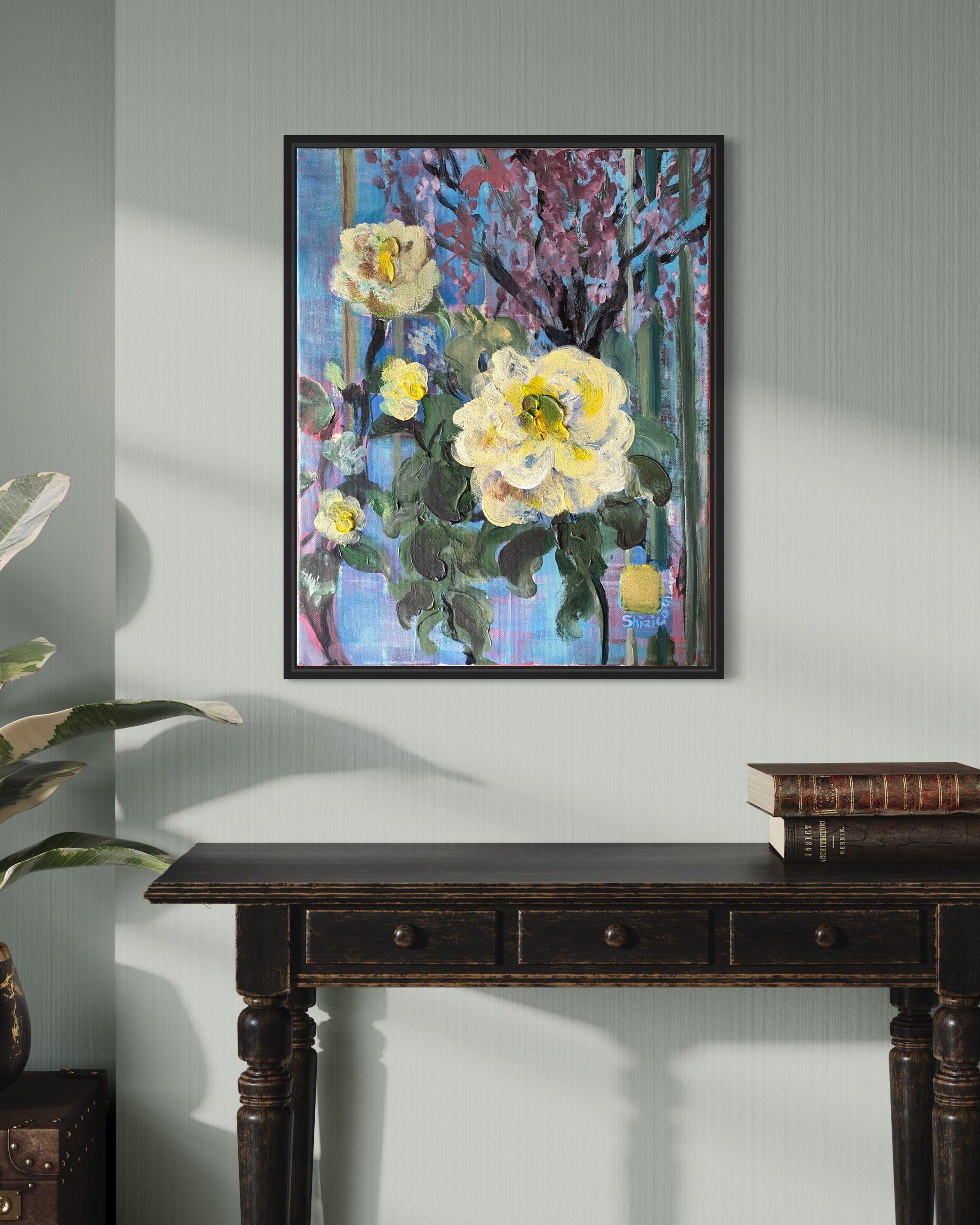 Original-CamelliasPink WillowTree-Abstract-Weaver-feat.Tartan-UK ausgezeichneter Künstler – Painting von Shizico Yi