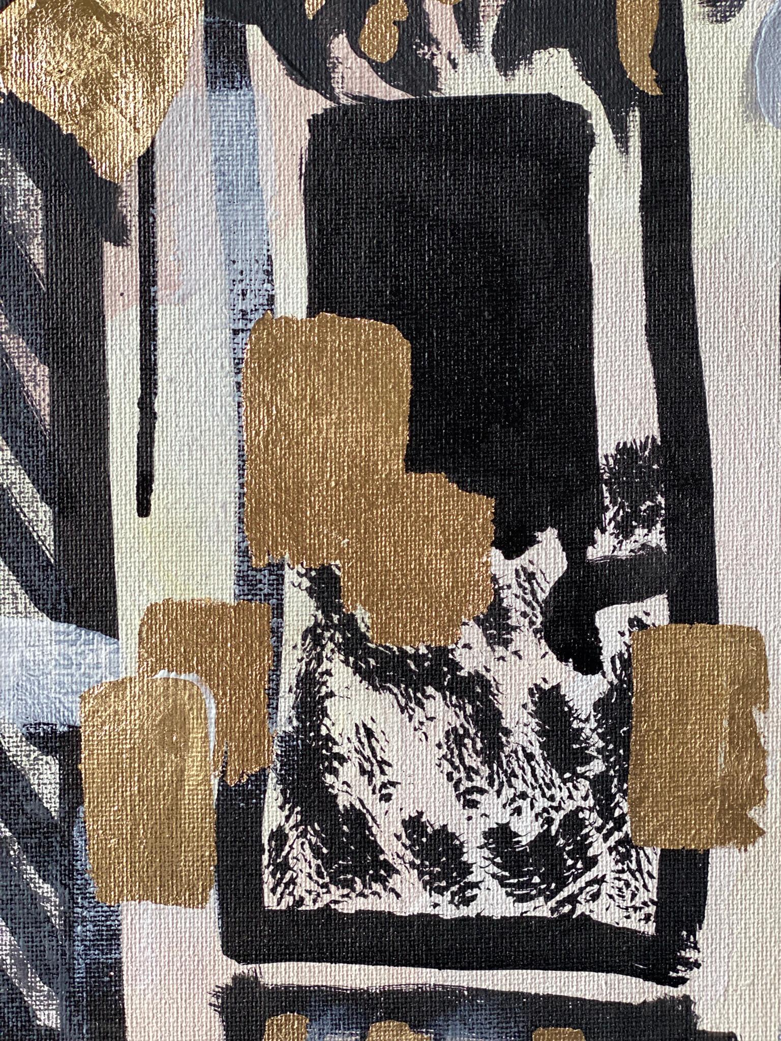 Original-Cat, Octopus in Inner Forest-British Awarded Artist-GoldLeaf+Ink Canvas For Sale 6