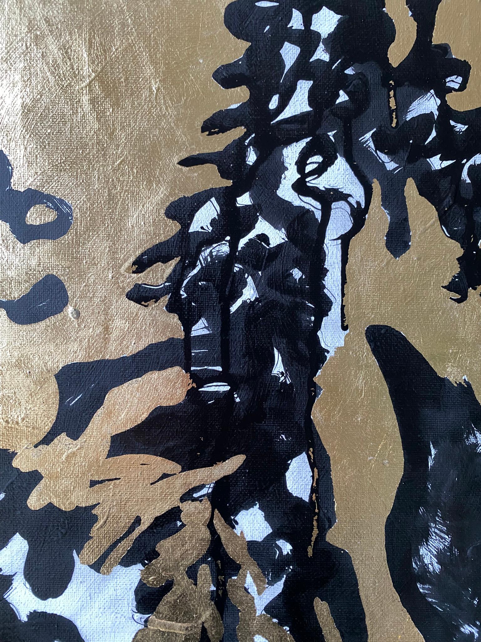 Original-Cat, Pond, Trellis with Lime Trees-British Awarded Artist-Gold Leaf+Ink For Sale 8