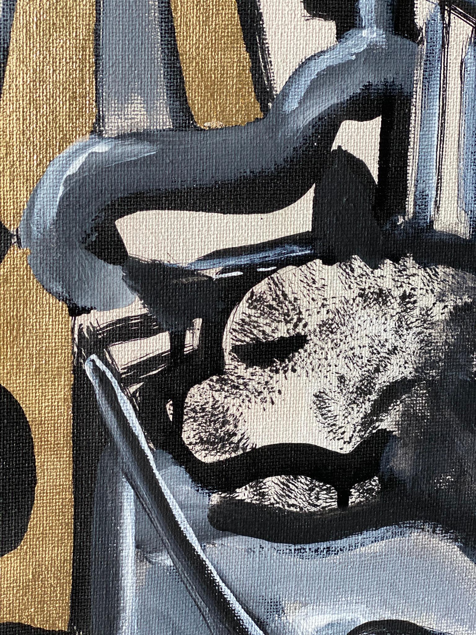 Original-Cat, Octopus in Inner Forest-British Awarded Artist-GoldLeaf+Ink Canvas For Sale 11