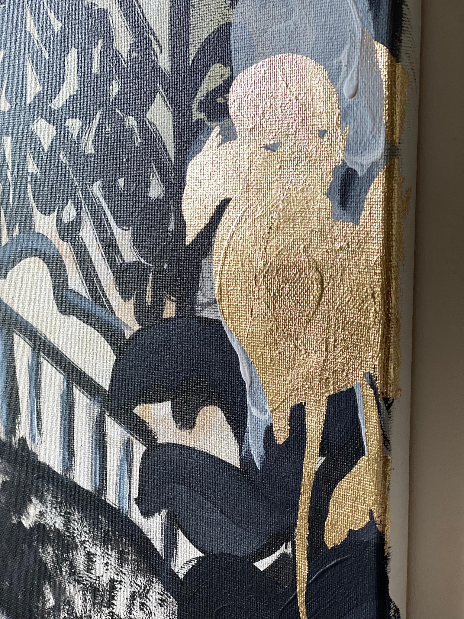 Original-Cat, Octopus in Inner Forest-British Awarded Artist-GoldLeaf+Ink Canvas For Sale 13