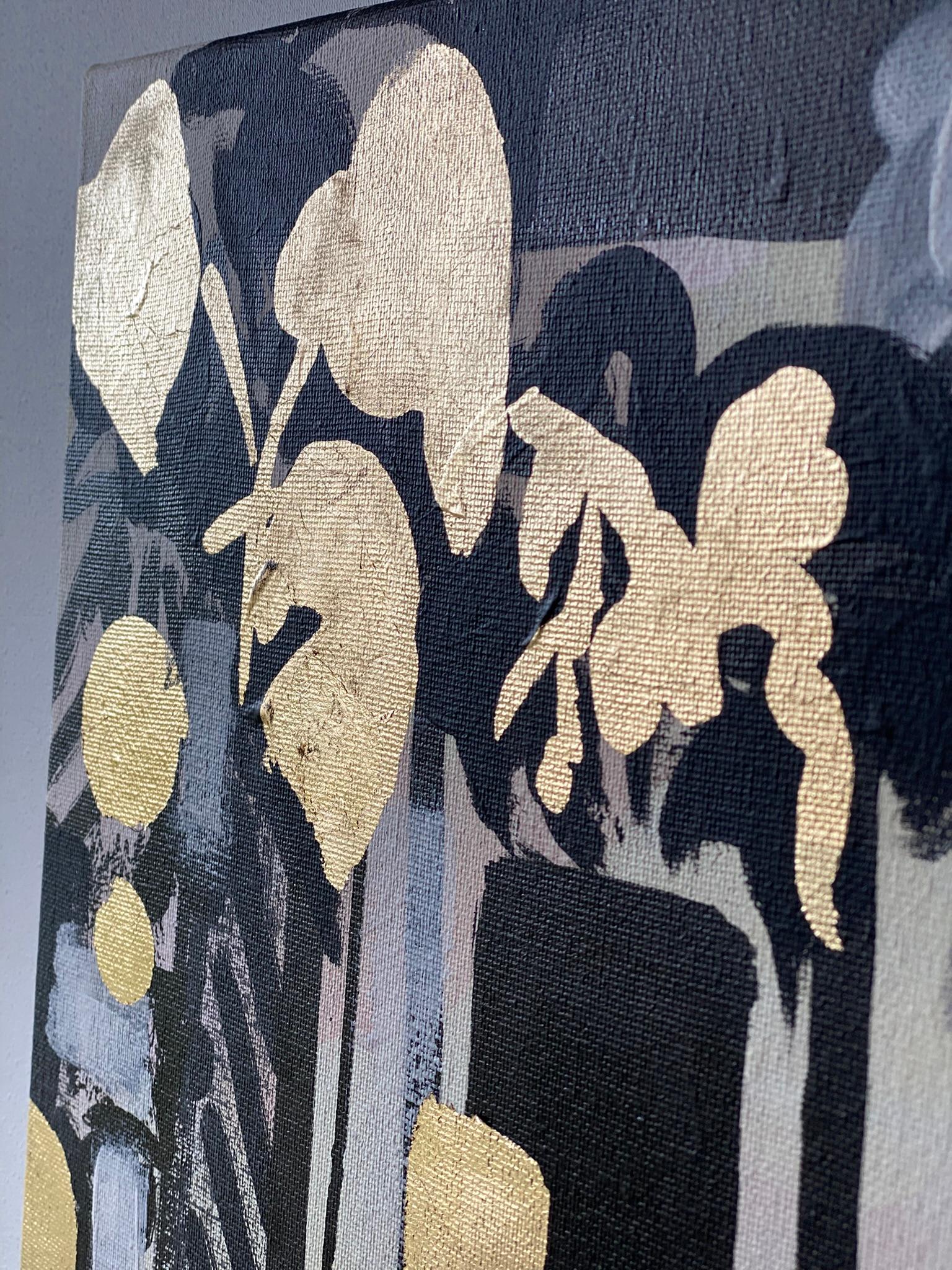 Original-Cat, Octopus in Inner Forest-British Awarded Artist-GoldLeaf+Ink Canvas For Sale 15