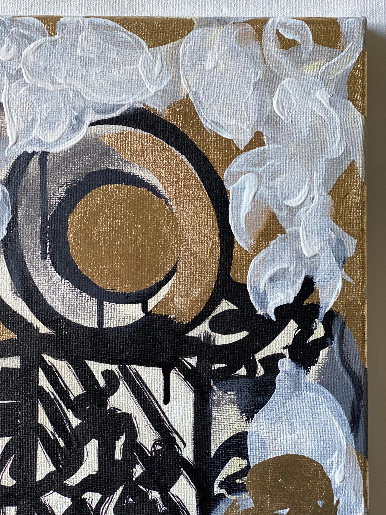 Original-Cat, Octopus in Inner Forest-British Awarded Artist-GoldLeaf+Ink Canvas - Abstract Expressionist Painting by Shizico Yi
