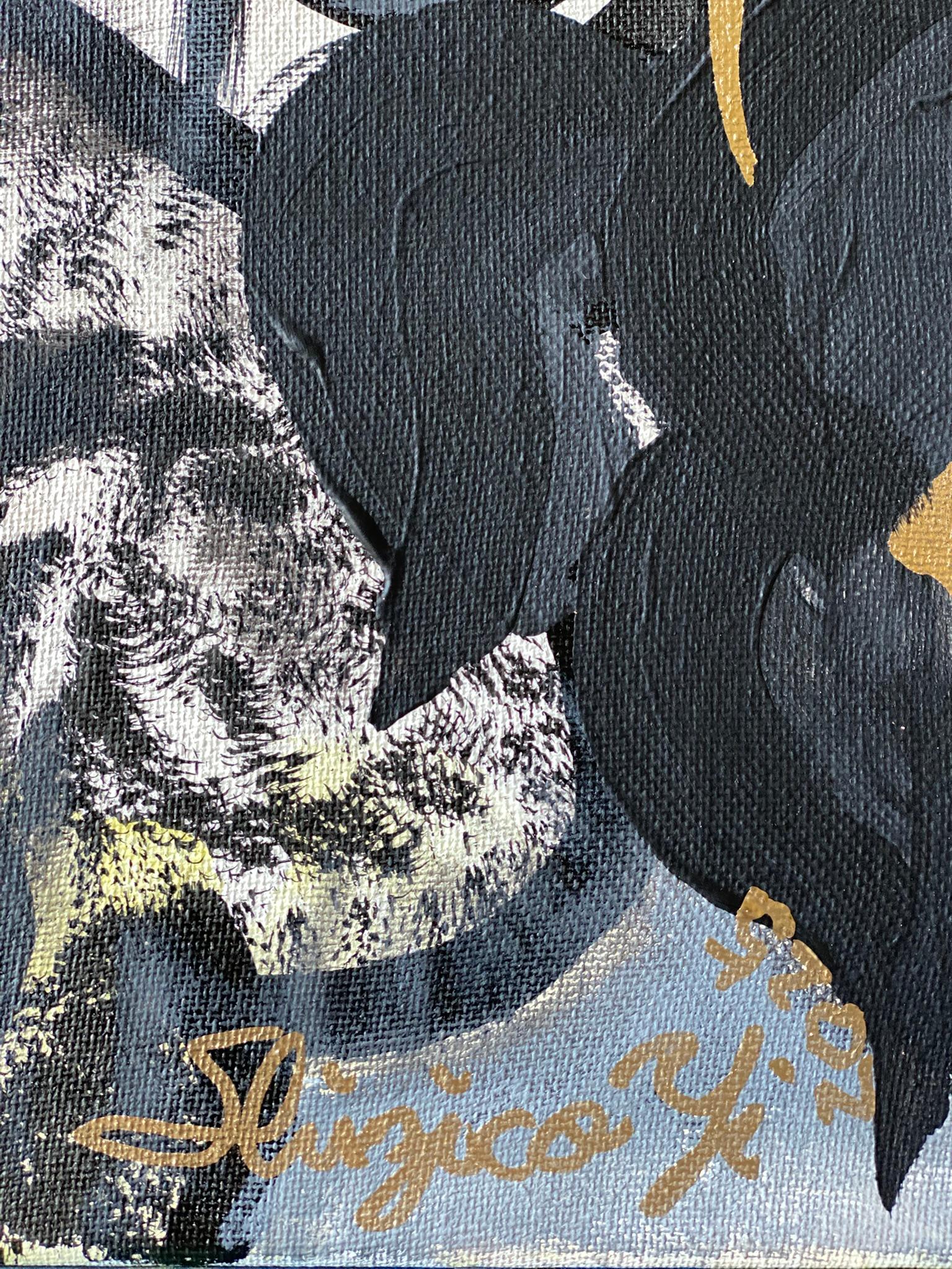 Original-Cat, Octopus in Inner Forest-British Awarded Artist-GoldLeaf+Ink Canvas For Sale 1