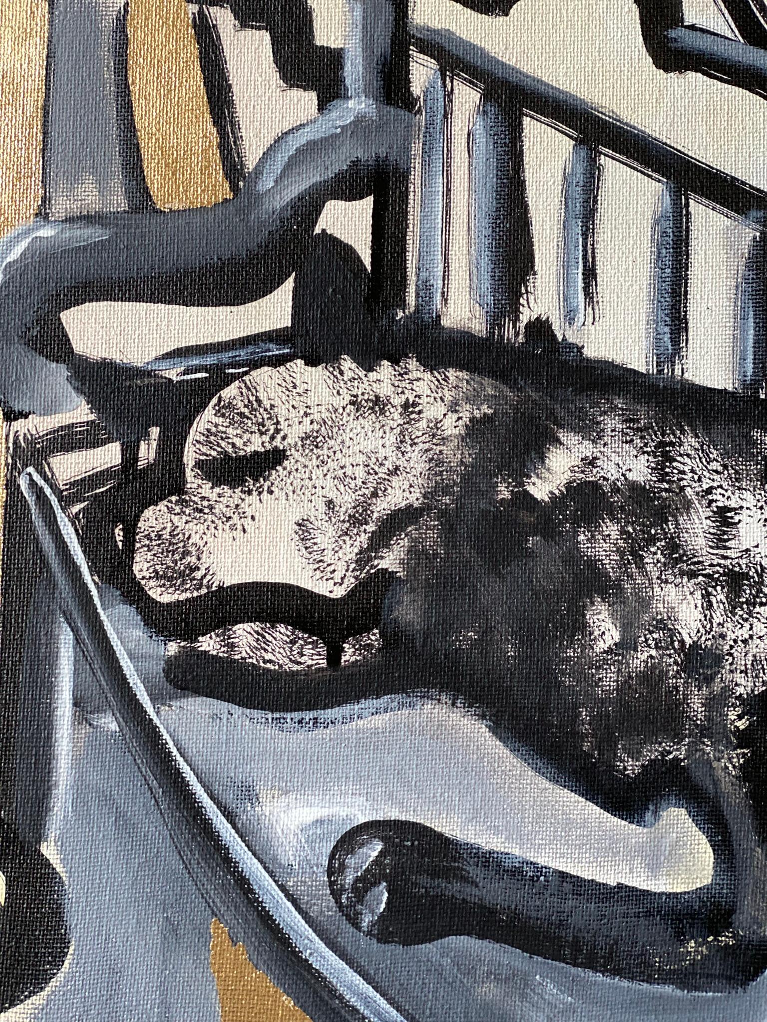 Original-Cat, Octopus in Inner Forest-British Awarded Artist-GoldLeaf+Ink Canvas For Sale 3
