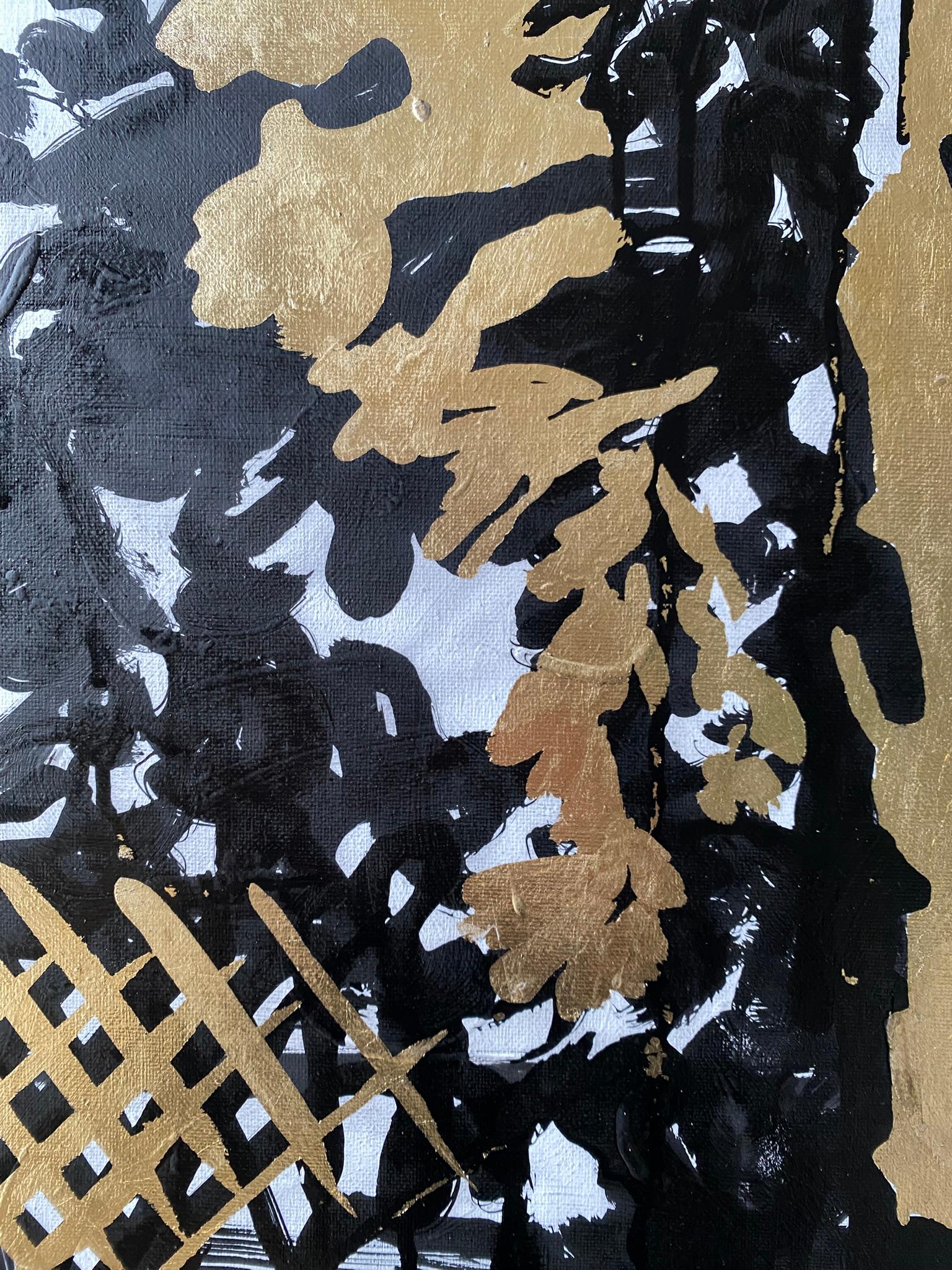 Original-Cat, Pond, Trellis with Lime Trees-British Awarded Artist-Gold Leaf+Ink For Sale 3
