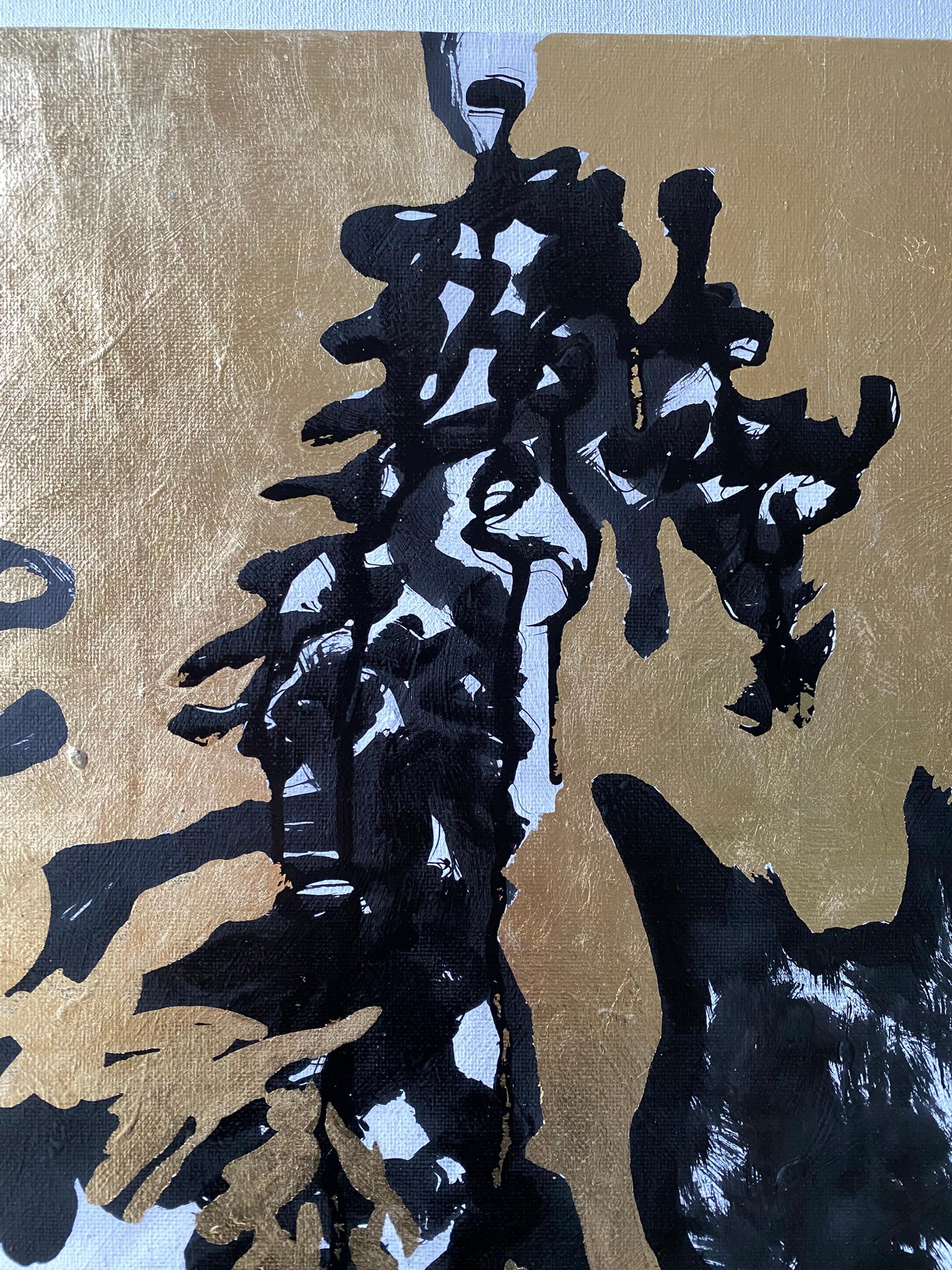 Original-Cat, Pond, Trellis with Lime Trees-British Awarded Artist-Gold Leaf+Ink For Sale 4
