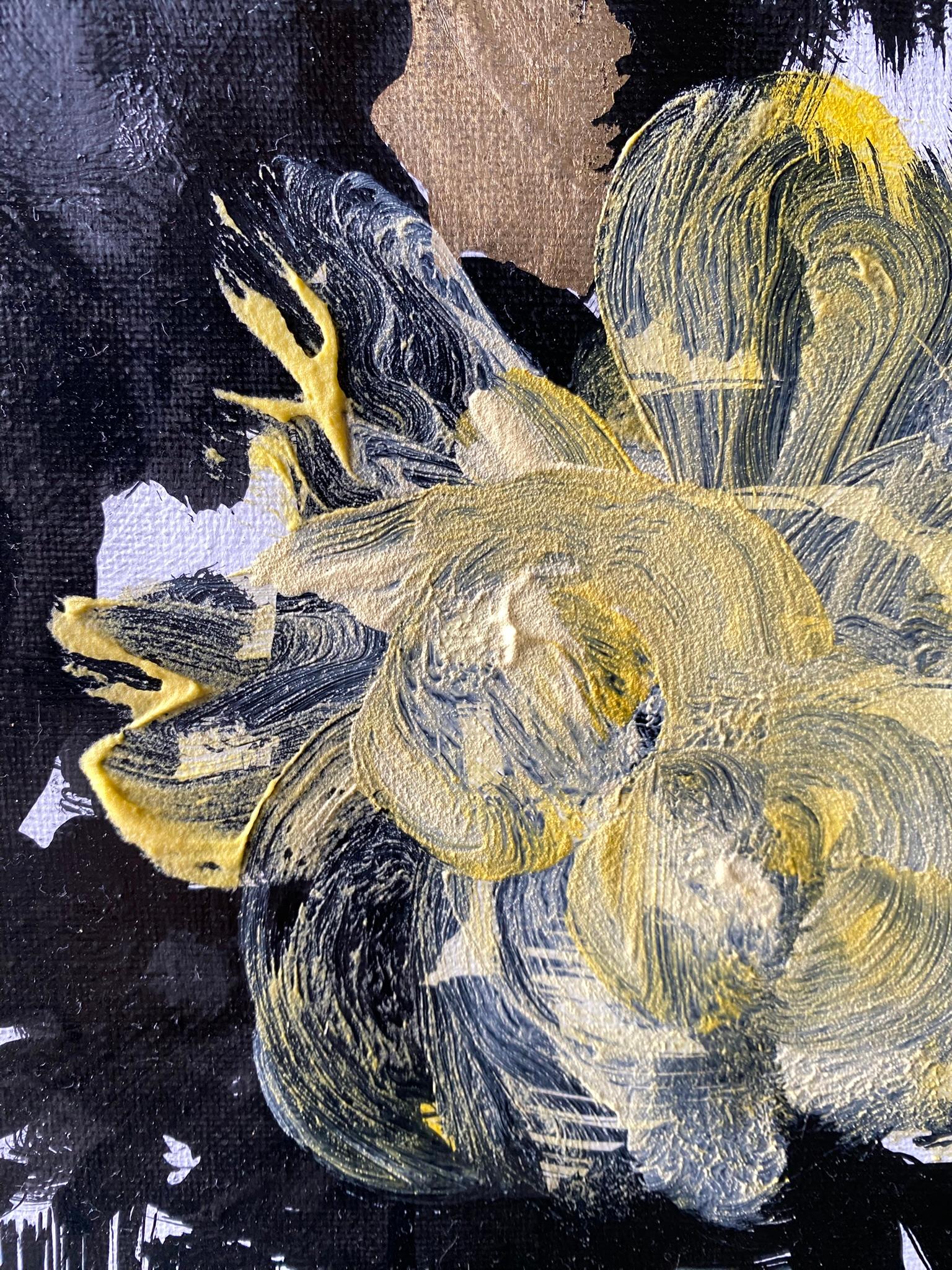Original - Chat, pieuvre dans la forêt intérieure - Artistique britannique primé - Toile à feuilles d'or et encre en vente 7