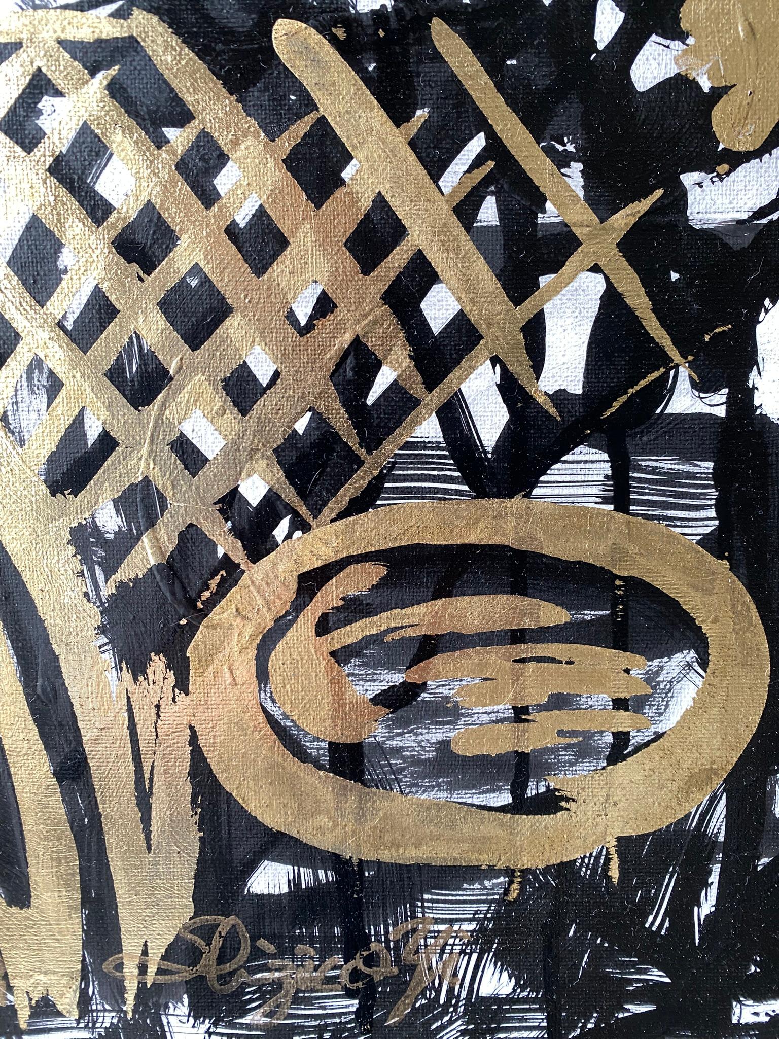 Original - Chat, pieuvre dans la forêt intérieure - Artistique britannique primé - Toile à feuilles d'or et encre en vente 13