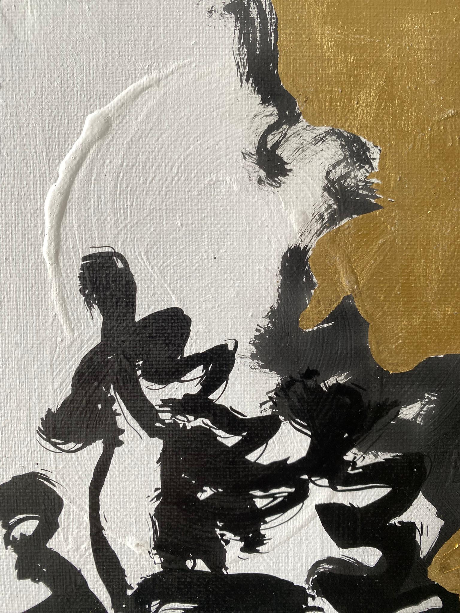 Original - Chat, pieuvre dans la forêt intérieure - Artistique britannique primé - Toile à feuilles d'or et encre en vente 15