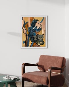 Original-Katze mit Dahlias – Blattgold und Öl auf Leinwand – Britischer ausgezeichneter Künstler