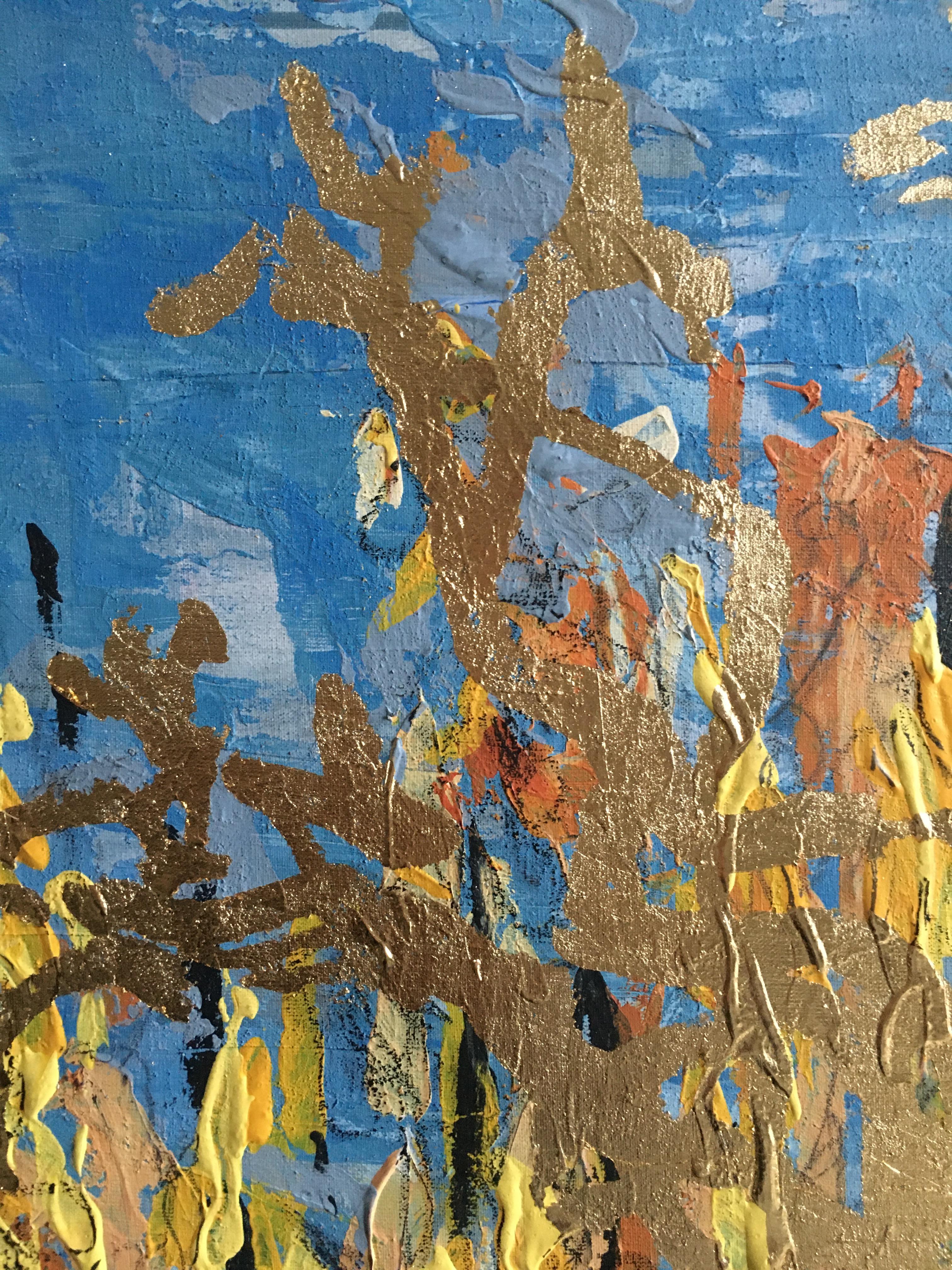 Original-Catkins in Morning Light-UK Awarded Artist-GoldLeaf-Abstract Expression - Abstract Expressionist Painting by Shizico Yi