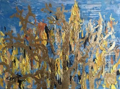 Original-Catkins in Morning Light-UK Awarded Artist-GoldLeaf-Abstract Expression