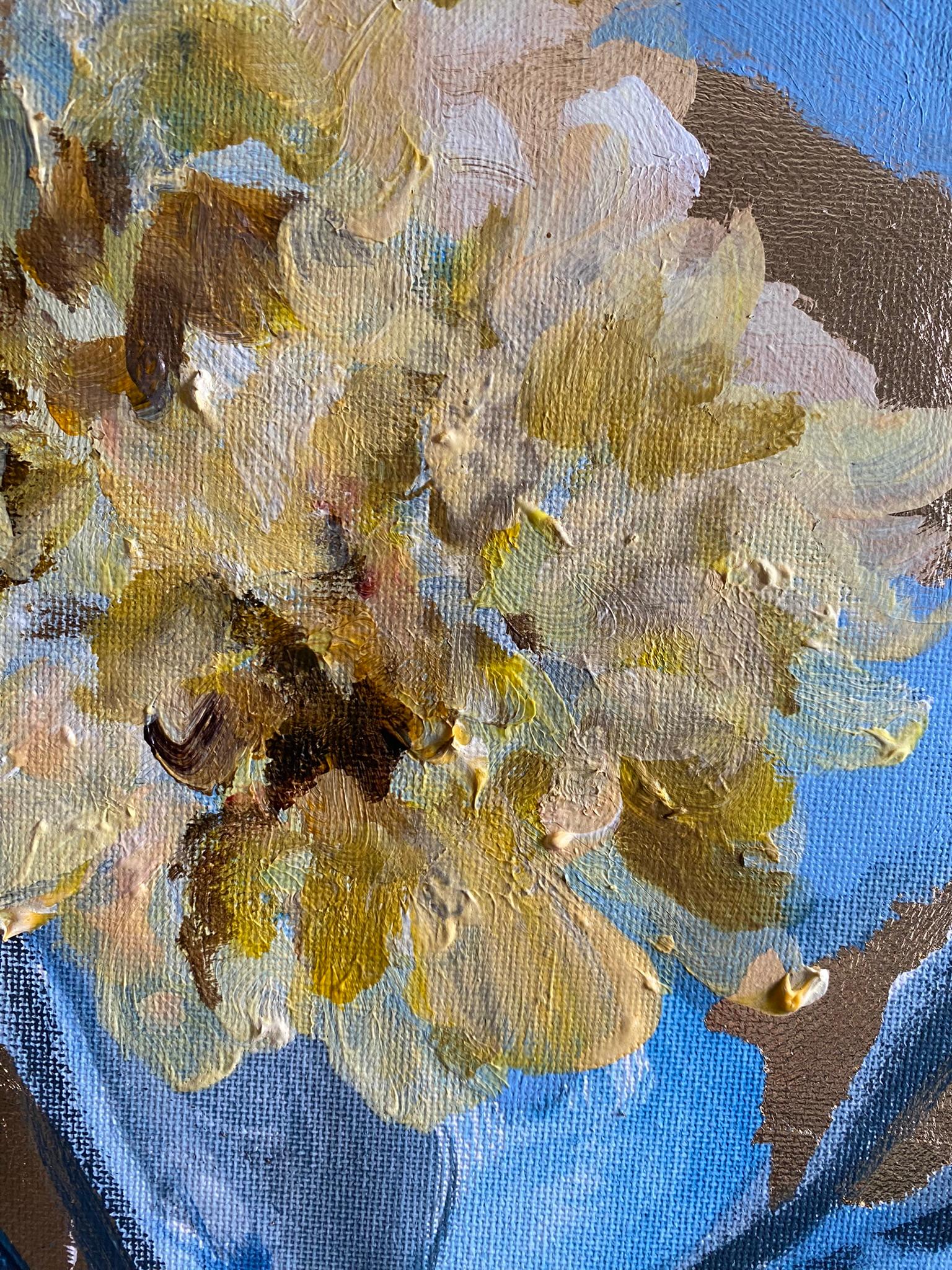 Original-Dahlias and Small Copper-Gold leaf-UK Award Artist-Abstract-impression 10
