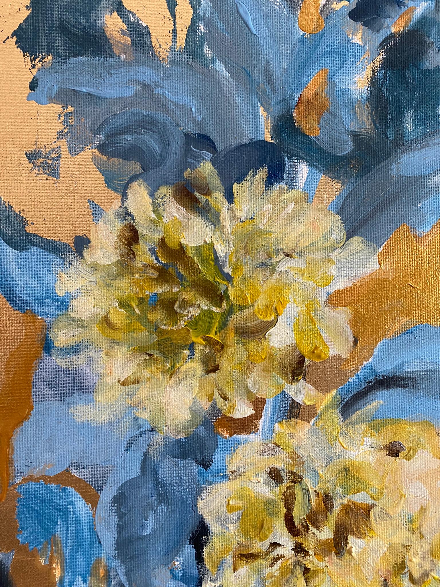 Original-Dahlias and Small Copper-Gold leaf-UK Award Artist-Abstract-impression 1