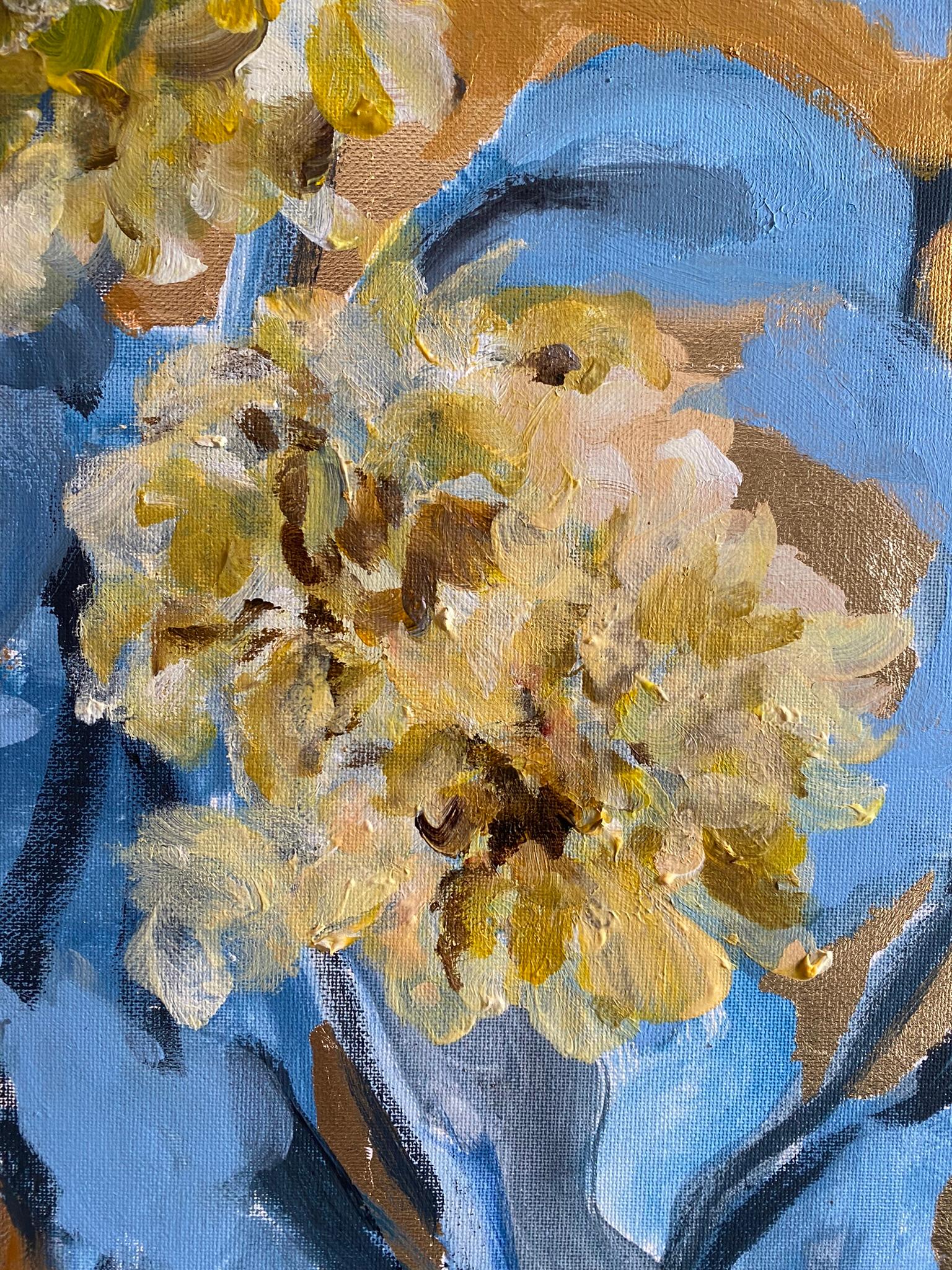 Original-Dahlias and Small Copper-Gold leaf-UK Award Artist-Abstract-impression 2