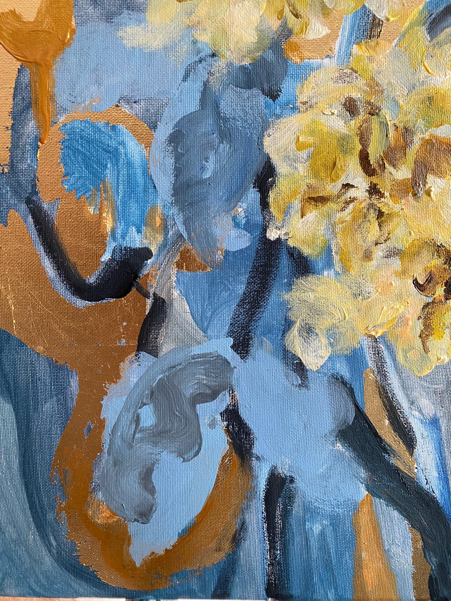 Original-Dahlias and Small Copper-Gold leaf-UK Award Artist-Abstract-impression 4