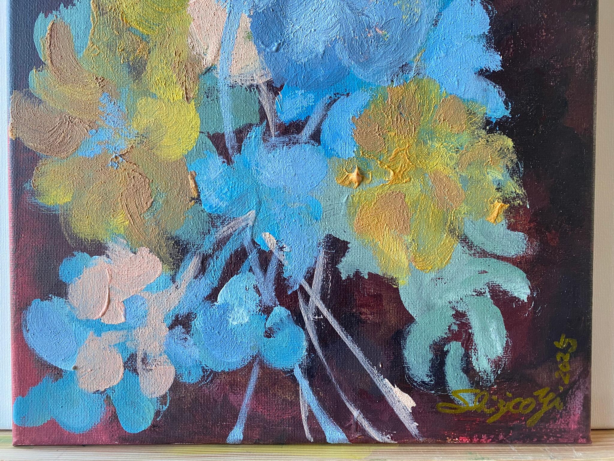 Originale-Dalie-Artista britannico premiato-Impressione-Impasto-Serie Giardino d'Inverno in vendita 8