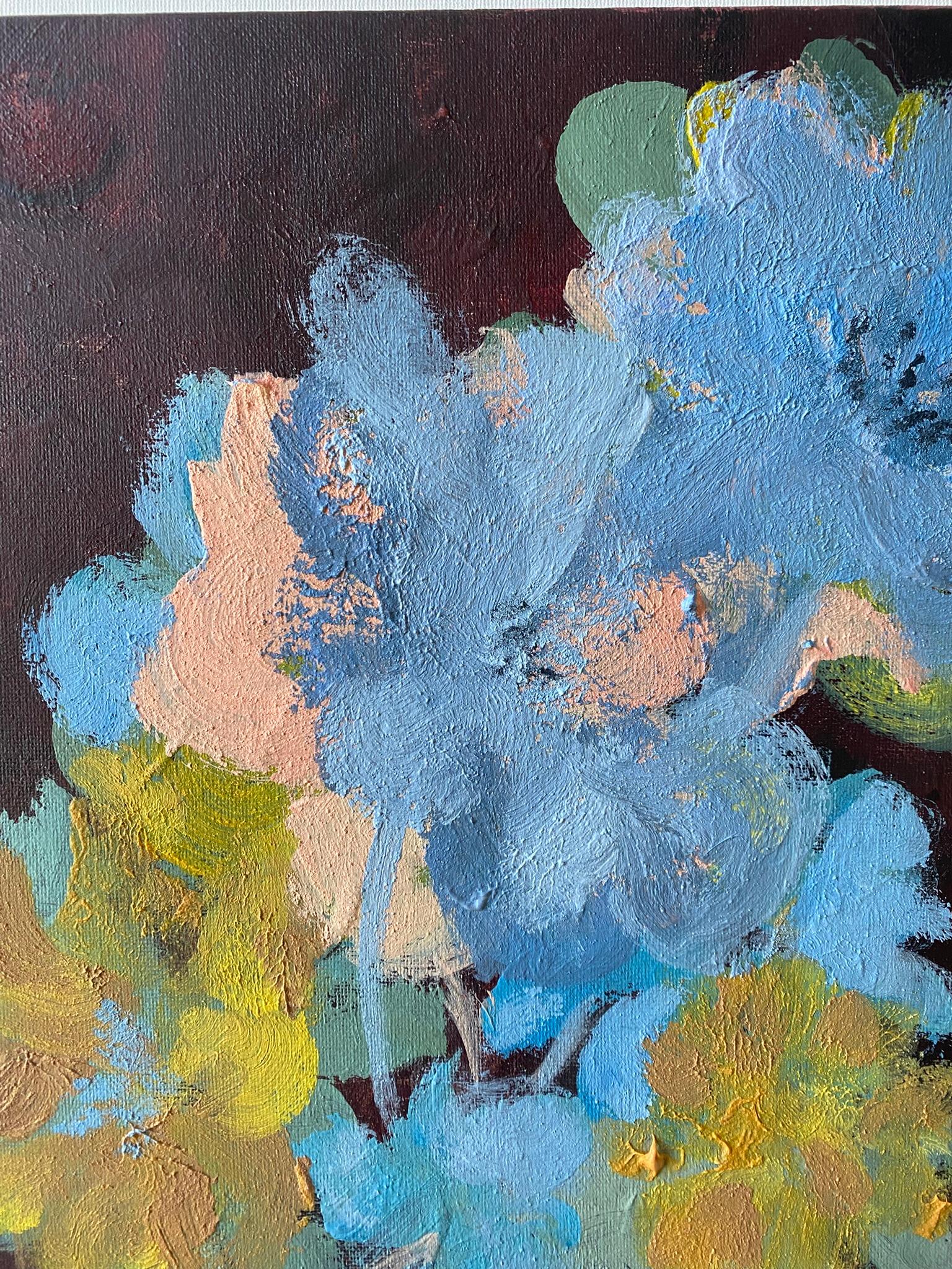 Originale-Dalie-Artista britannico premiato-Impressione-Impasto-Serie Giardino d'Inverno - Landscape Painting Grigio di Shizico Yi