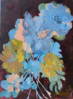 Originale-Dalie-Artista britannico premiato-Impressione-Impasto-Serie Giardino d'Inverno