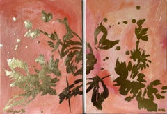 Dittico originale Bouquet di primavera-Artista britannico premiato-Lavorazione a foglia d'oro su carta