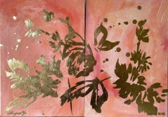 Diptyque original Bouquet de printemps - Artiste britannique primé - Feuille d'or sur papier