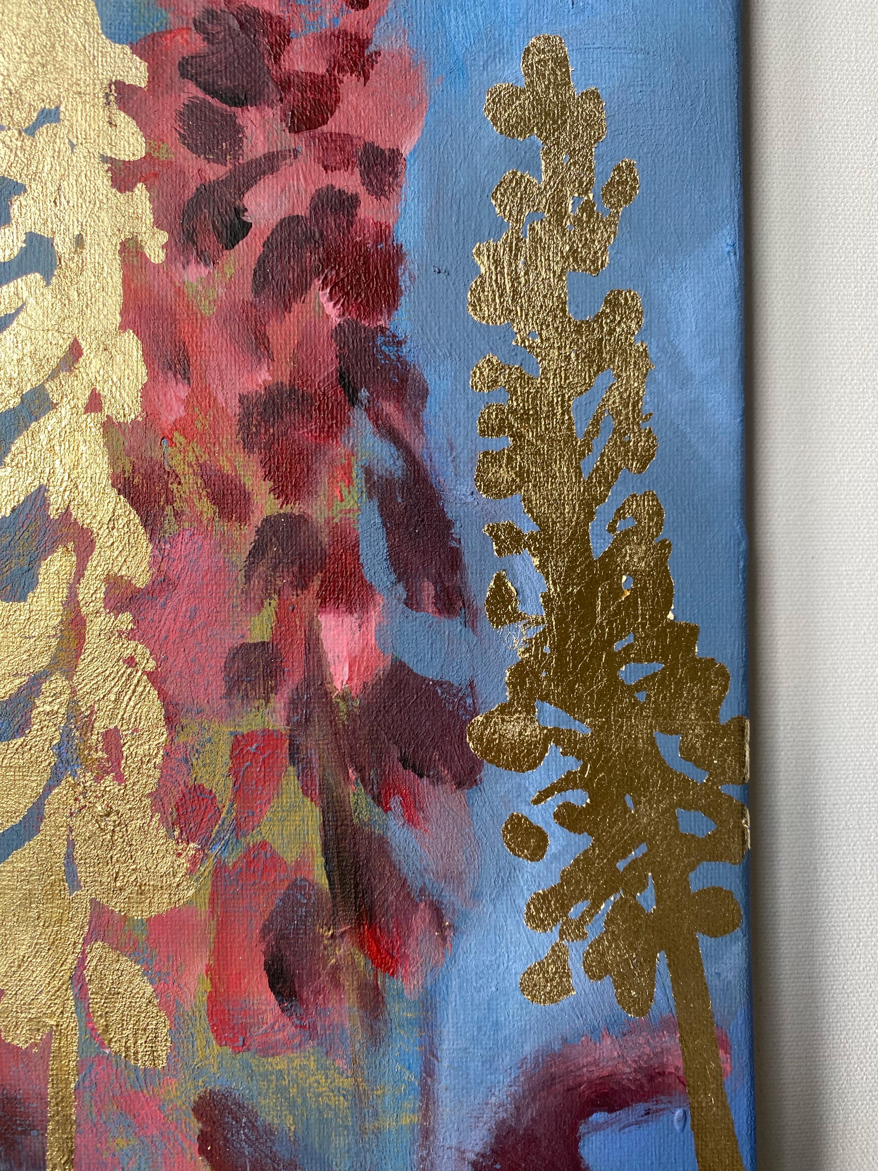 Original Diptych-Foxgloves-British Awarded Artist-Blue Purple-Impasto-gold leaf For Sale 10
