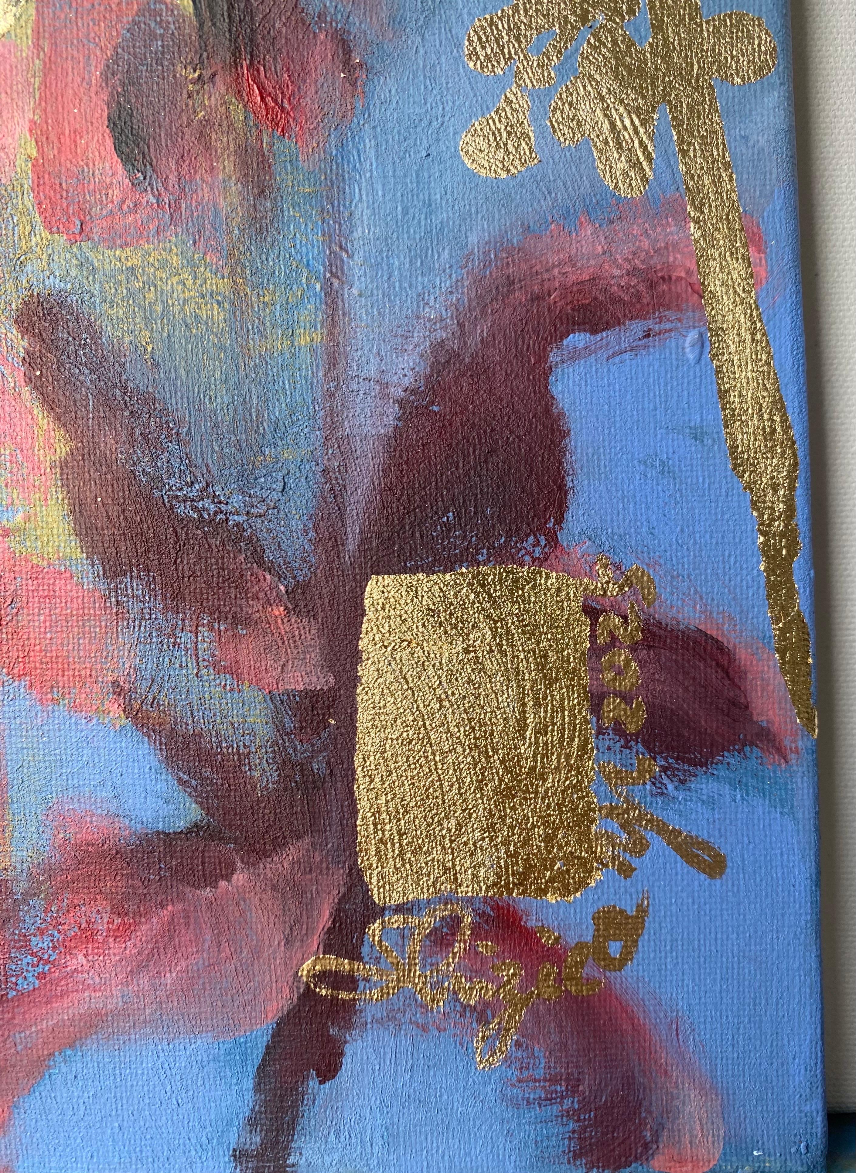 Original Diptych-Foxgloves-British Awarded Artist-Blue Purple-Impasto-gold leaf For Sale 11
