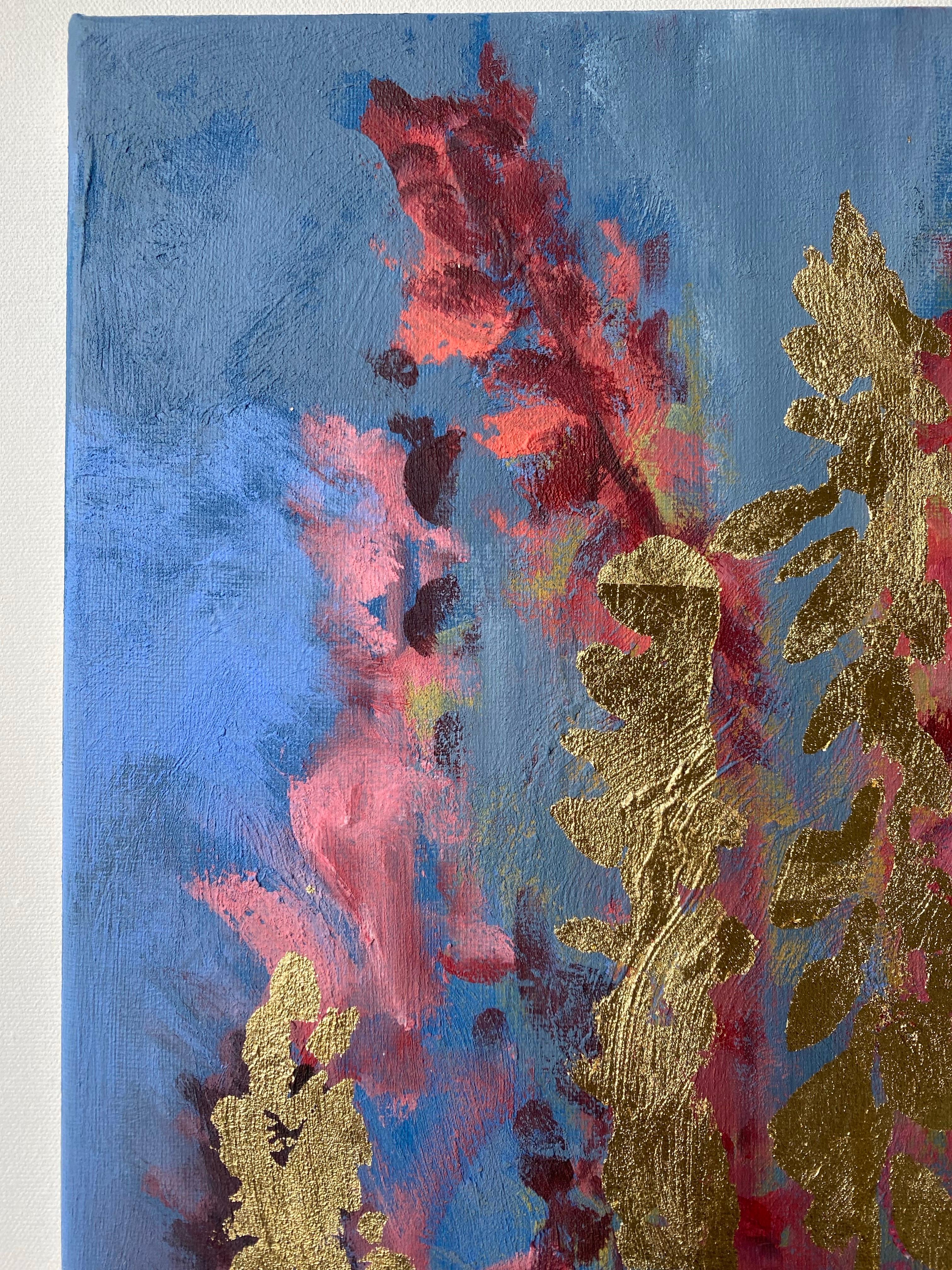 Original Diptych-Foxgloves-British Awarded Artist-Blue Purple-Impasto-gold leaf For Sale 12