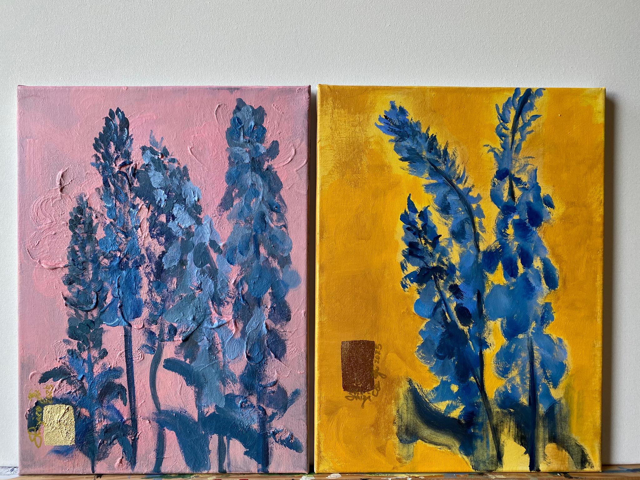 Diptyque original-Foxgloves-Artiste britannique primé-Impression-Impasto-feuille d'or en vente 12