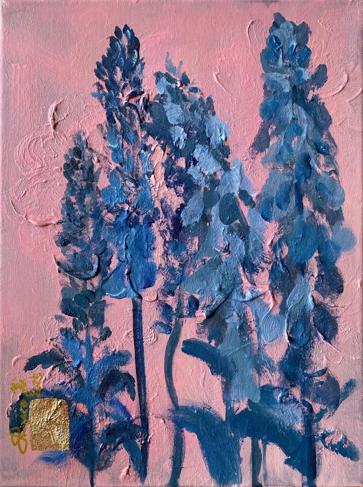 Diptyque original-Foxgloves-Artiste britannique primé-Impression-Impasto-feuille d'or - Painting de Shizico Yi