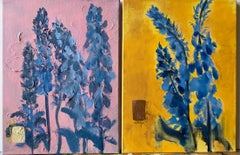 Original Diptych-Foxgloves-British Awarded Artist-Impression-Impasto-gold leaf
