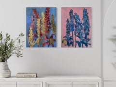 Original Diptych-Foxgloves in Primary Colours-British Awarded Artist-gold leaf