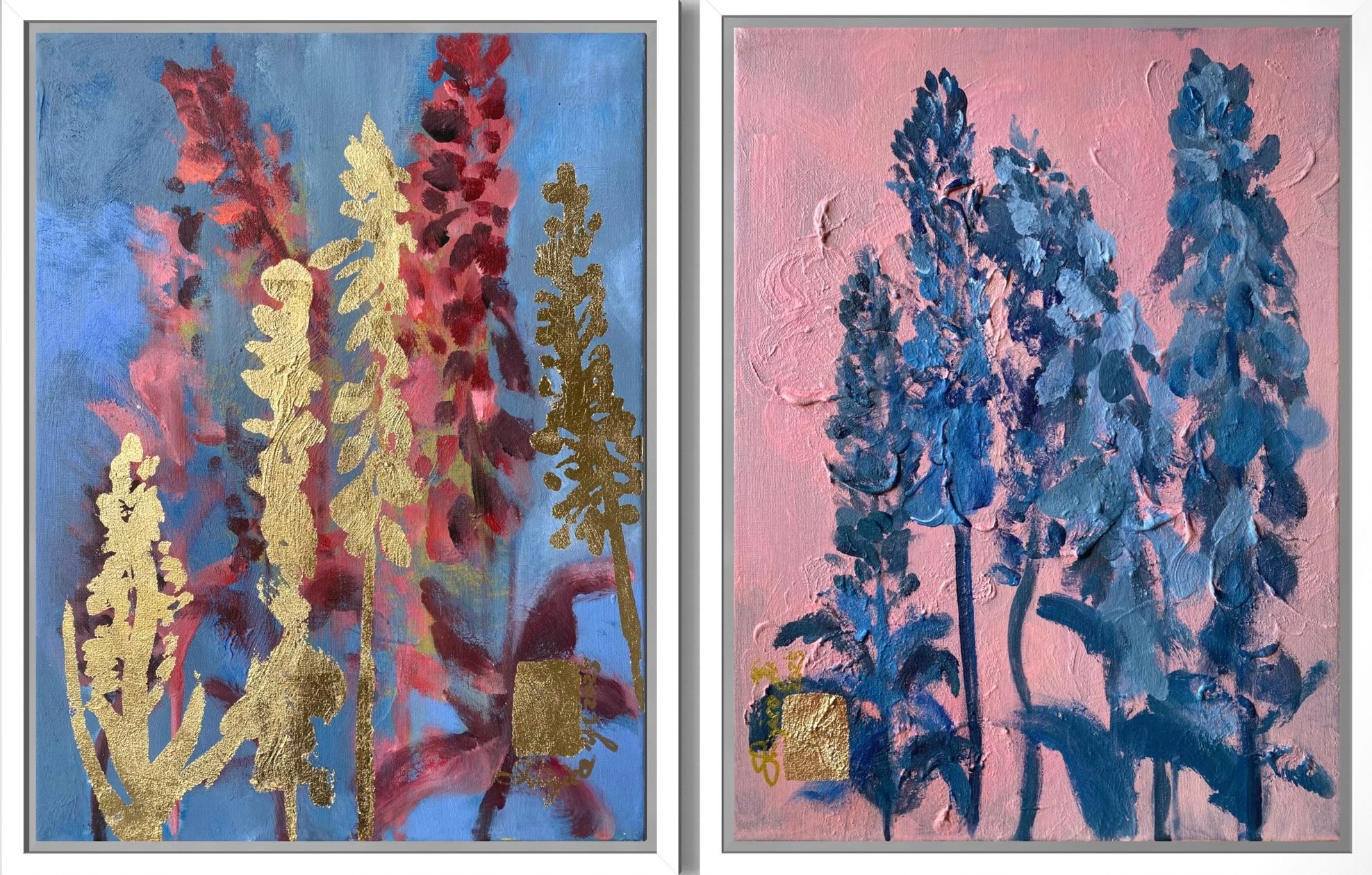 Original Diptychon-Fuchsschwanz-British Awarded Artist-Blaulila-Impasto-Goldblatt