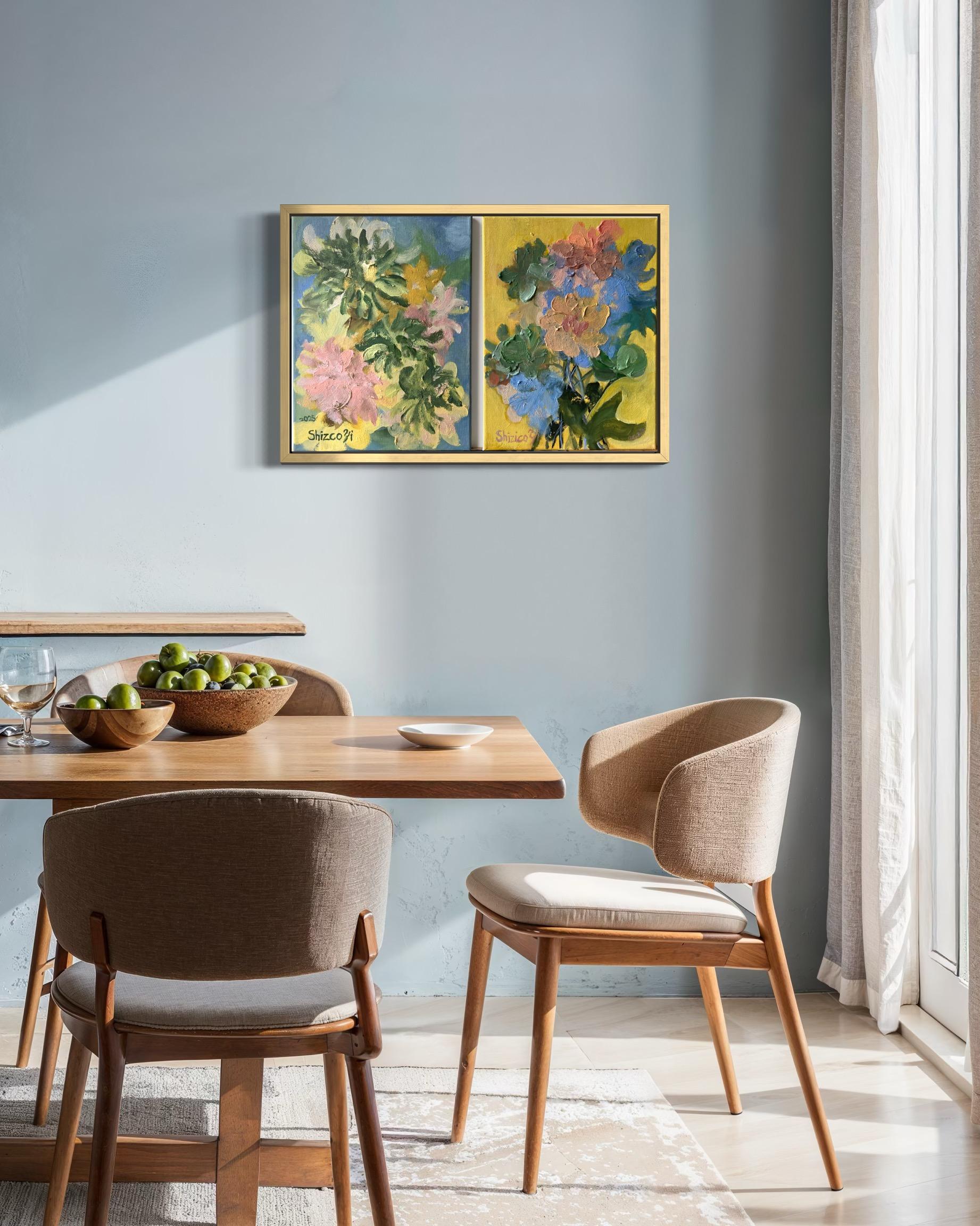 Original Diptychon II-Impasto-Jardin d'Hiver-British, ausgezeichneter Künstler-Impression – Painting von Shizico Yi