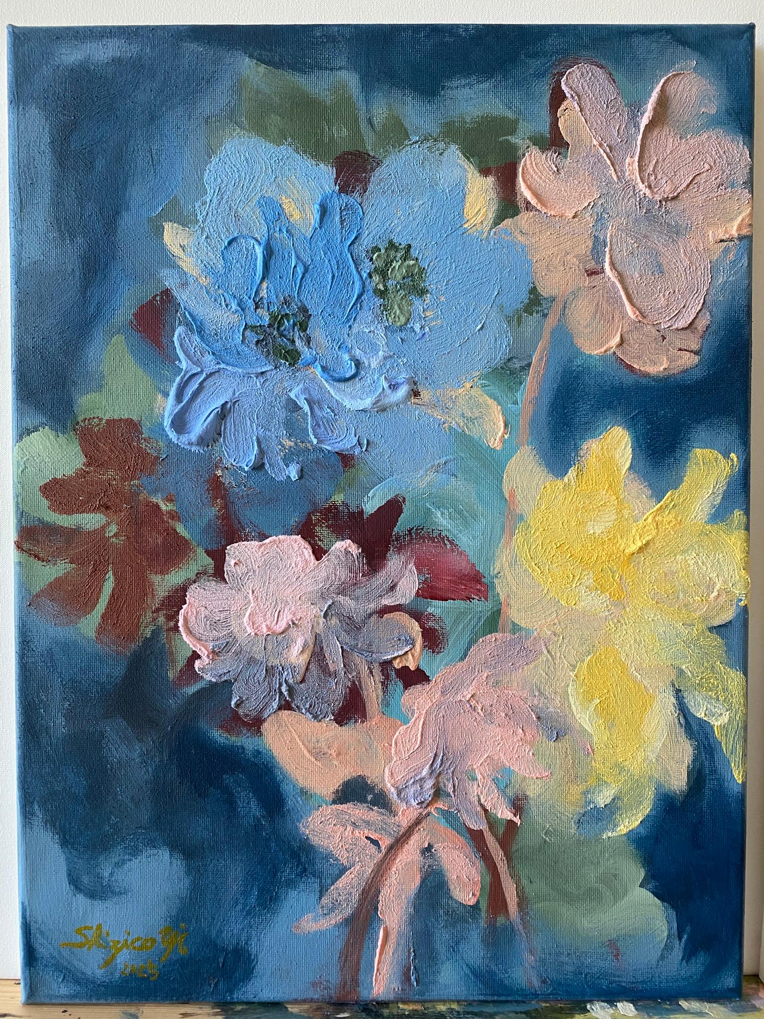 Díptico original-Impasto-Serie Jardín de Invierno-Artista británico galardonado-Impresión - Painting Impresionista abstracto de Shizico Yi