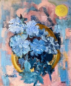 Dittico originale-Jardin d'Hiver Moonlit Series-Artista britannico premiato-Dahlias