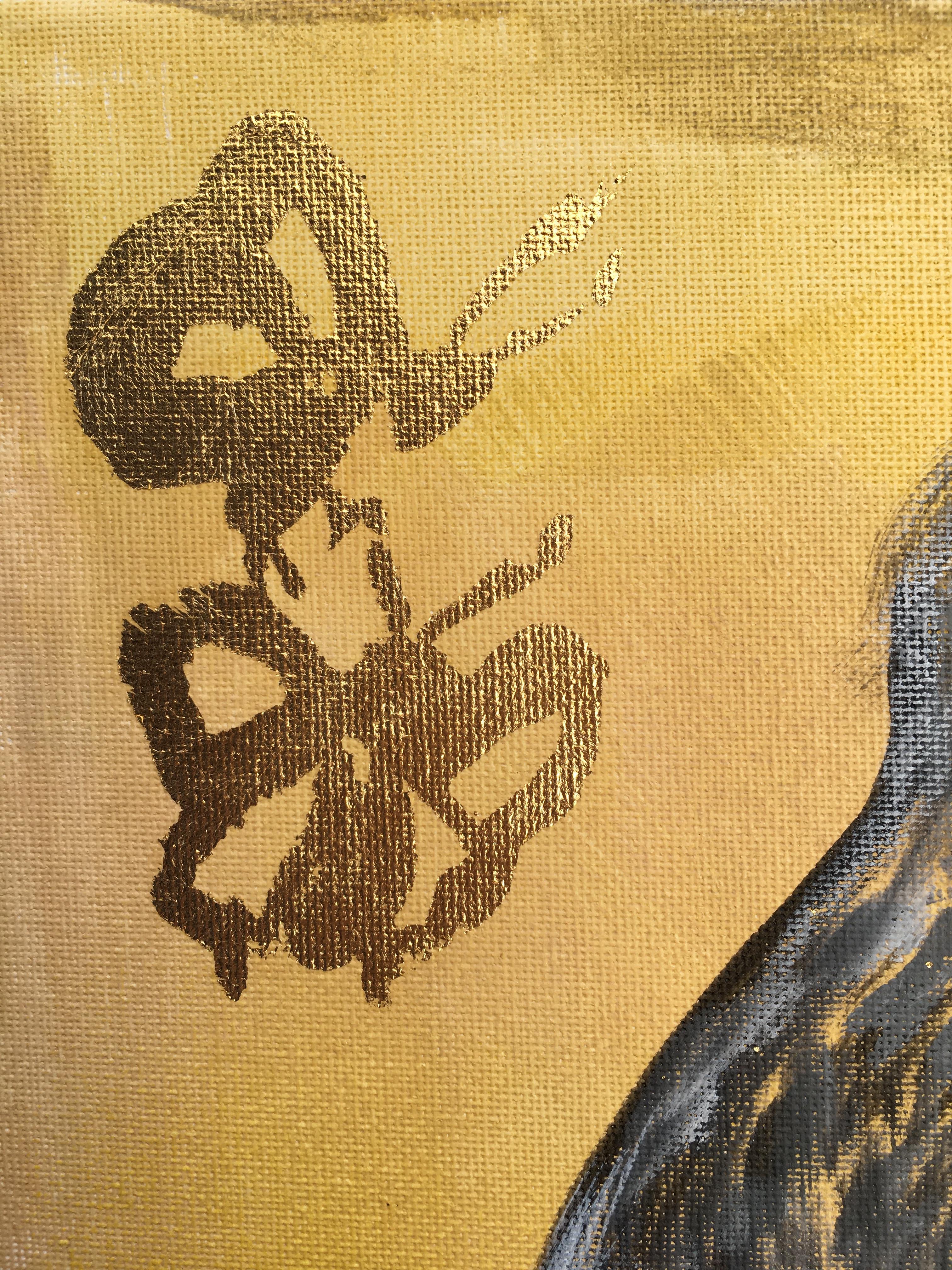 Original Diptych-Jay and Butterflies/Dusk till Dawn-Gold Leaf-UK Awarded Artist For Sale 8