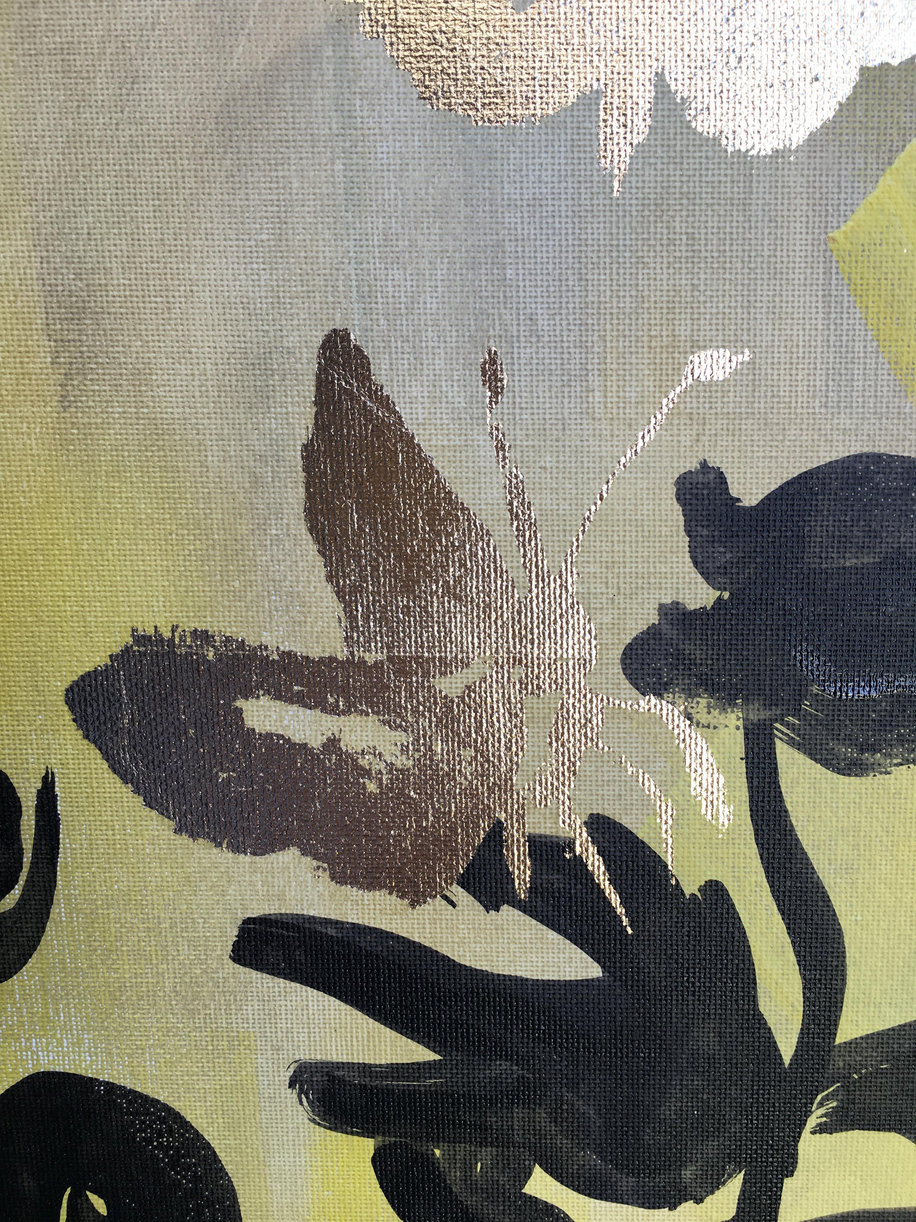 Original Diptych-Jay and Butterflies/Dusk till Dawn-Gold Leaf-UK Awarded Artist For Sale 15
