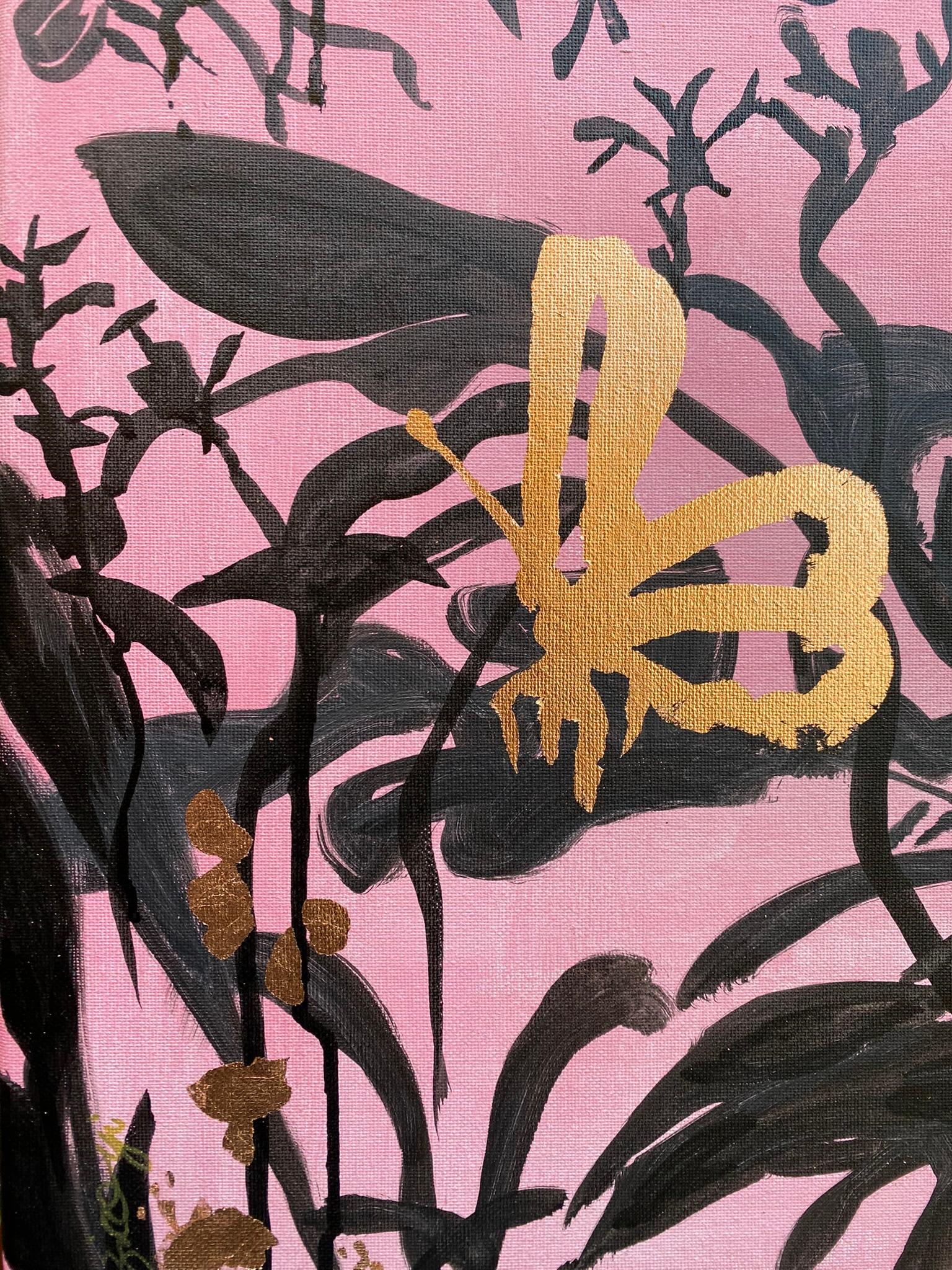 Original Diptych-Jay and Butterflies/Dusk till Dawn-Gold Leaf-UK Awarded Artist For Sale 12
